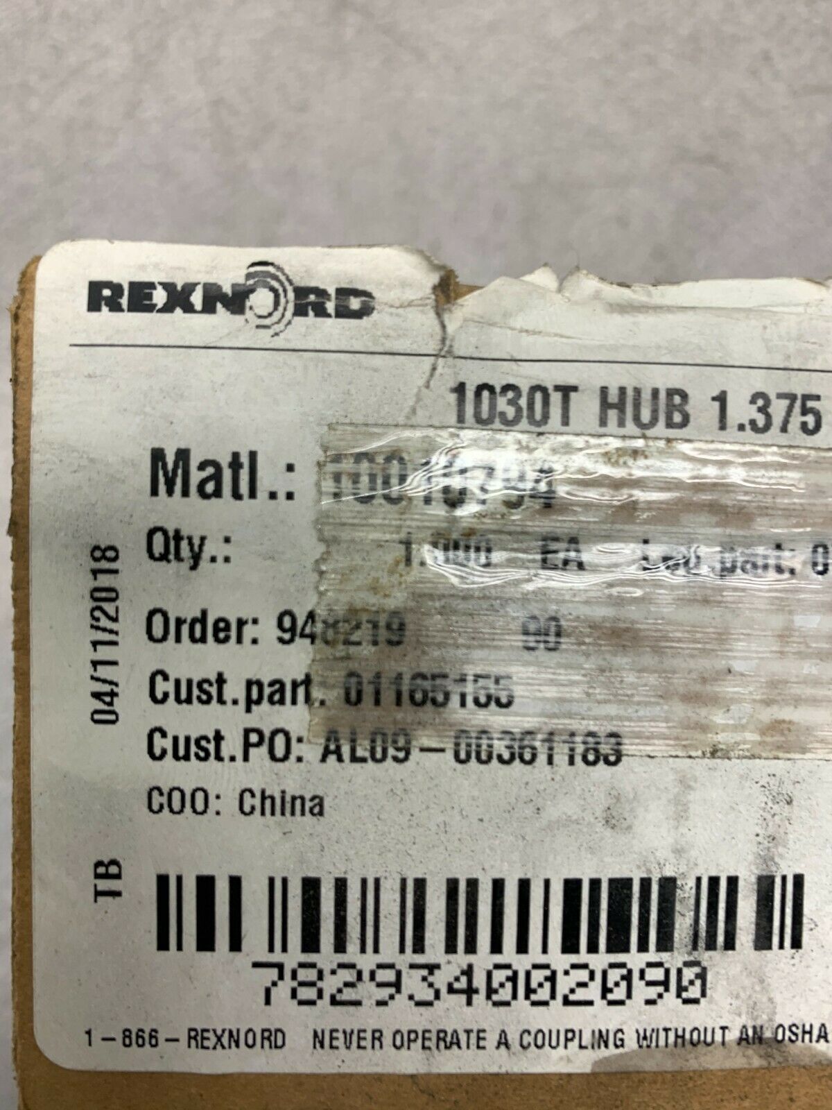 NEW IN BOX REXNORD 1030T HUB 10010794