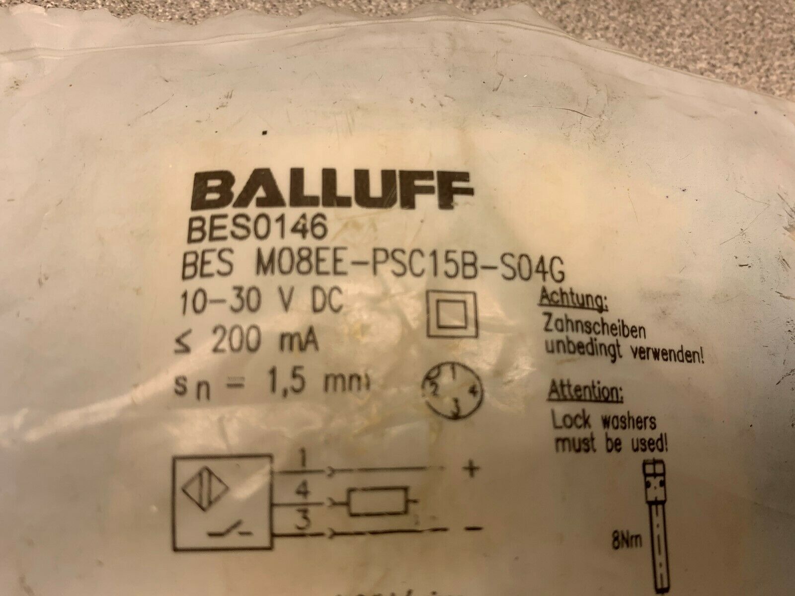 NEW IN PACKAGE BALLUFF SENSOR BES M08EE-PSC15B-S04G