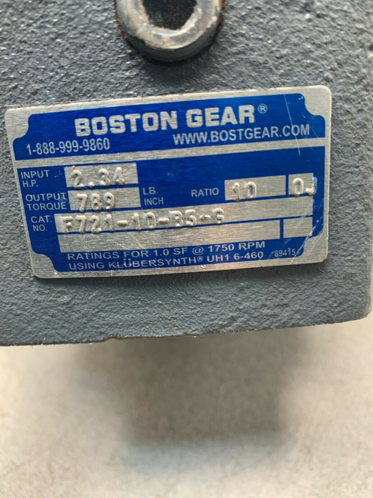 NEW NO BOX BOSTON GEAR 2.34 INPUT HP 10:1 RATIO SPEED REDUCER F721-10-B5-G