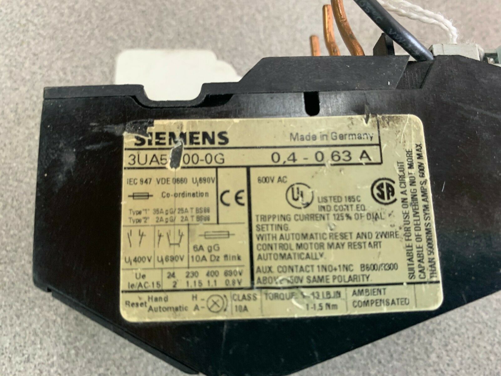 USED SIEMENS RELAY 3UA50-00-0G