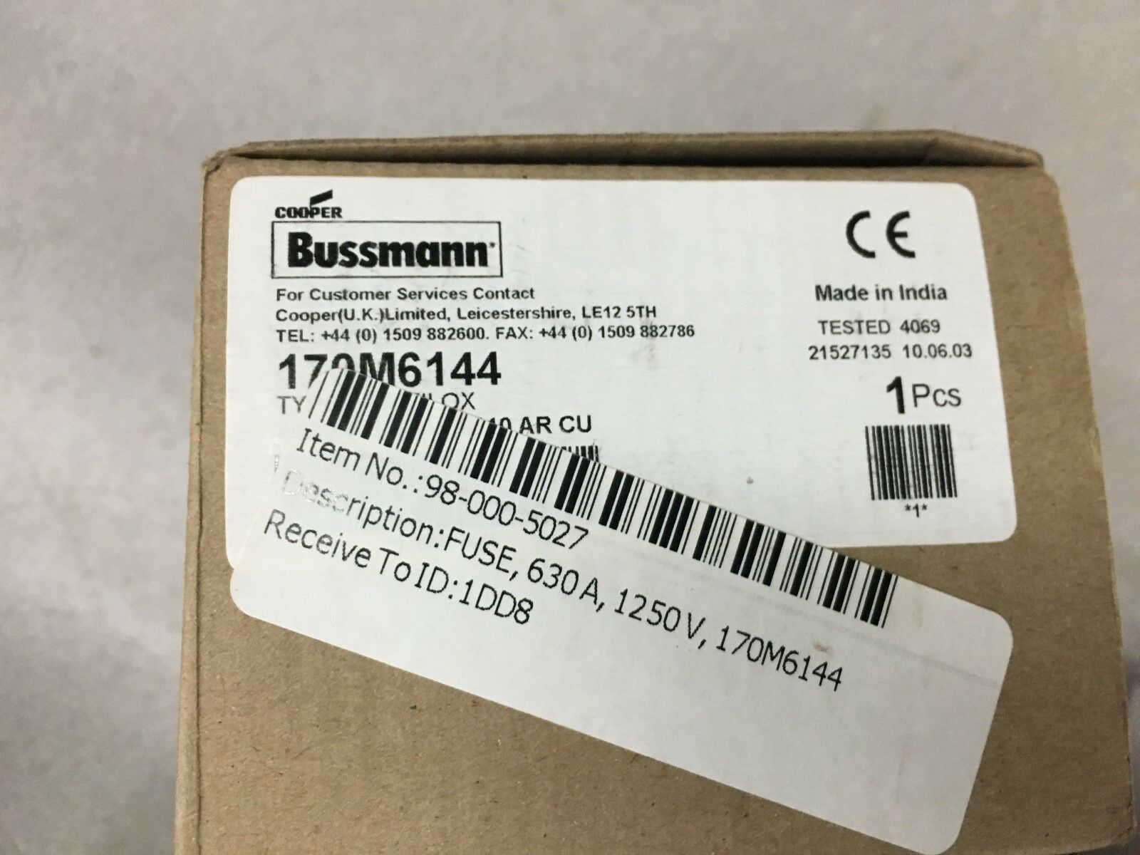 NEW IN BOX BUSSMANN 630AMP 1250VAC FUSE 170M6144