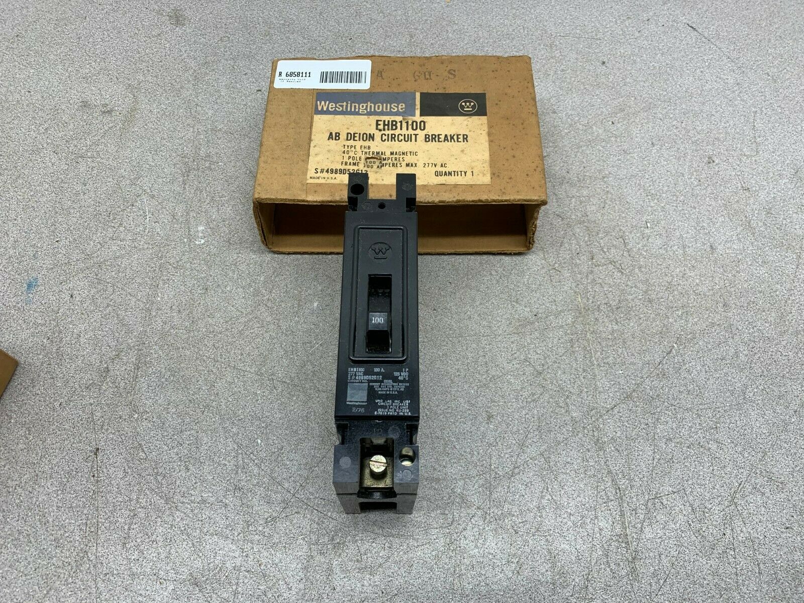 NEW IN BOX WESTINGHOUSE 1POLE 100AMP AB DEION CIRCUIT BREAKER EHB1100