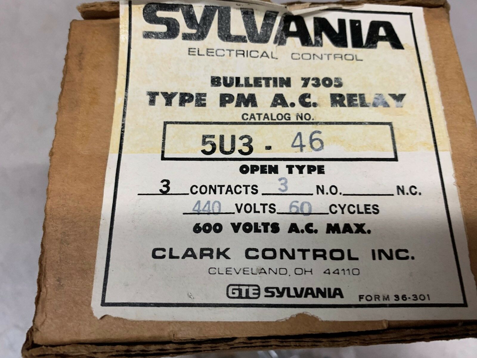 NEW IN BOX SYLVANIA RELAY 5U3.46