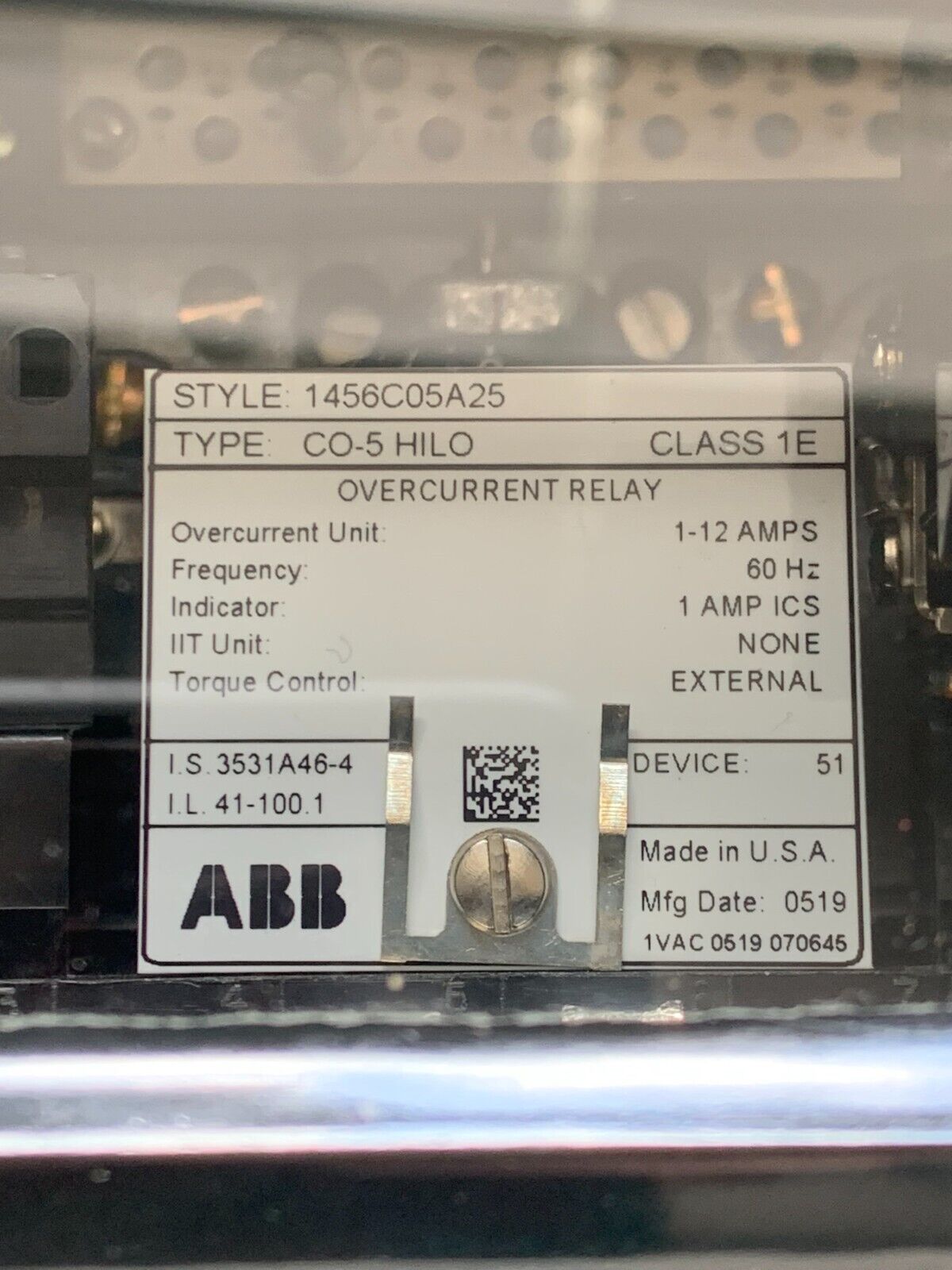 NEW IN BOX ABB TYPE CO-5 HILO CLASS 1E OVERCURRENT RELAY 1456C05A25