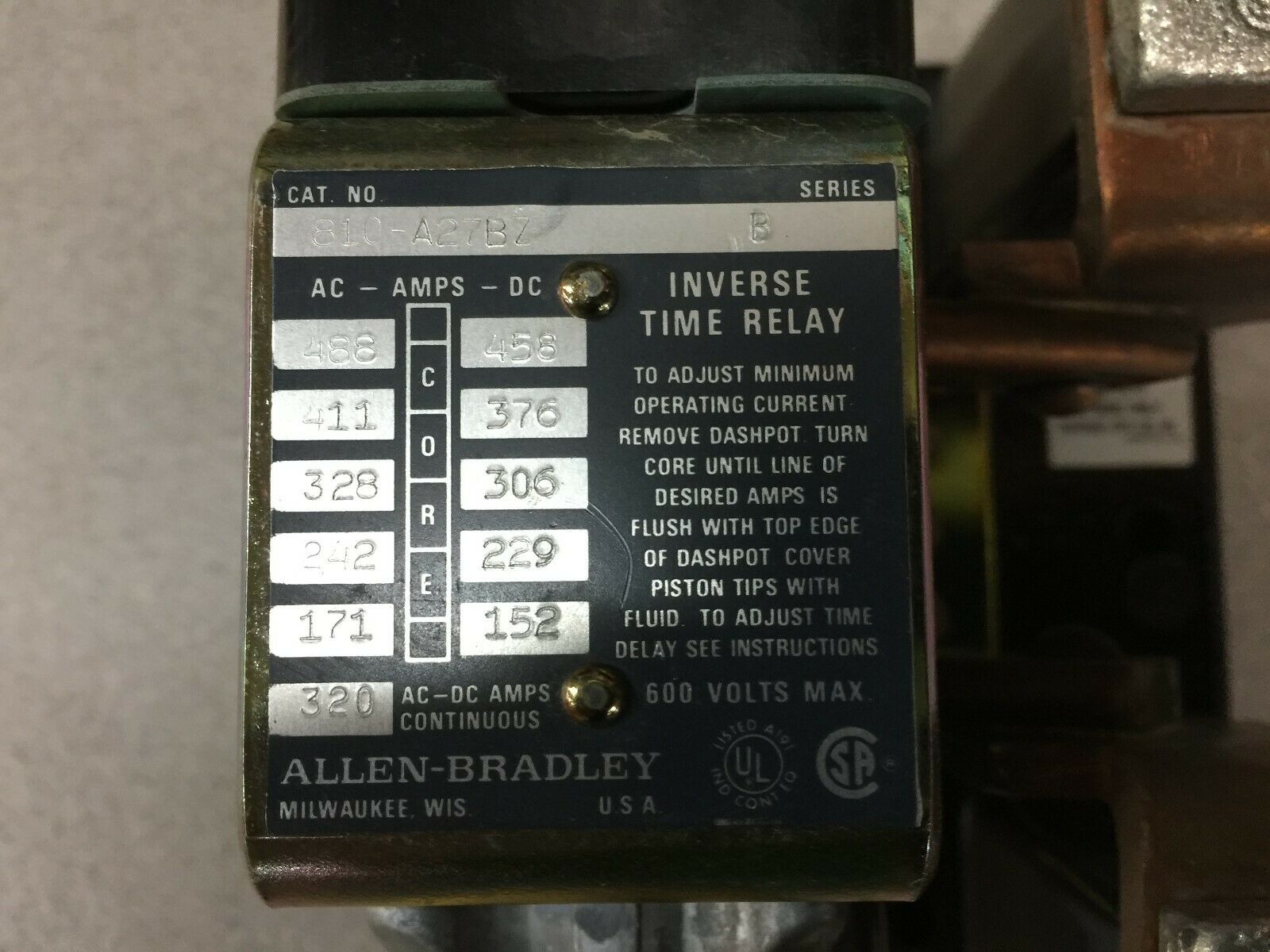 NEW NO BOX ALLEN BRADLEY 1POLE INVERSE TIME OVERLOAD RELAY 810-A27BZ