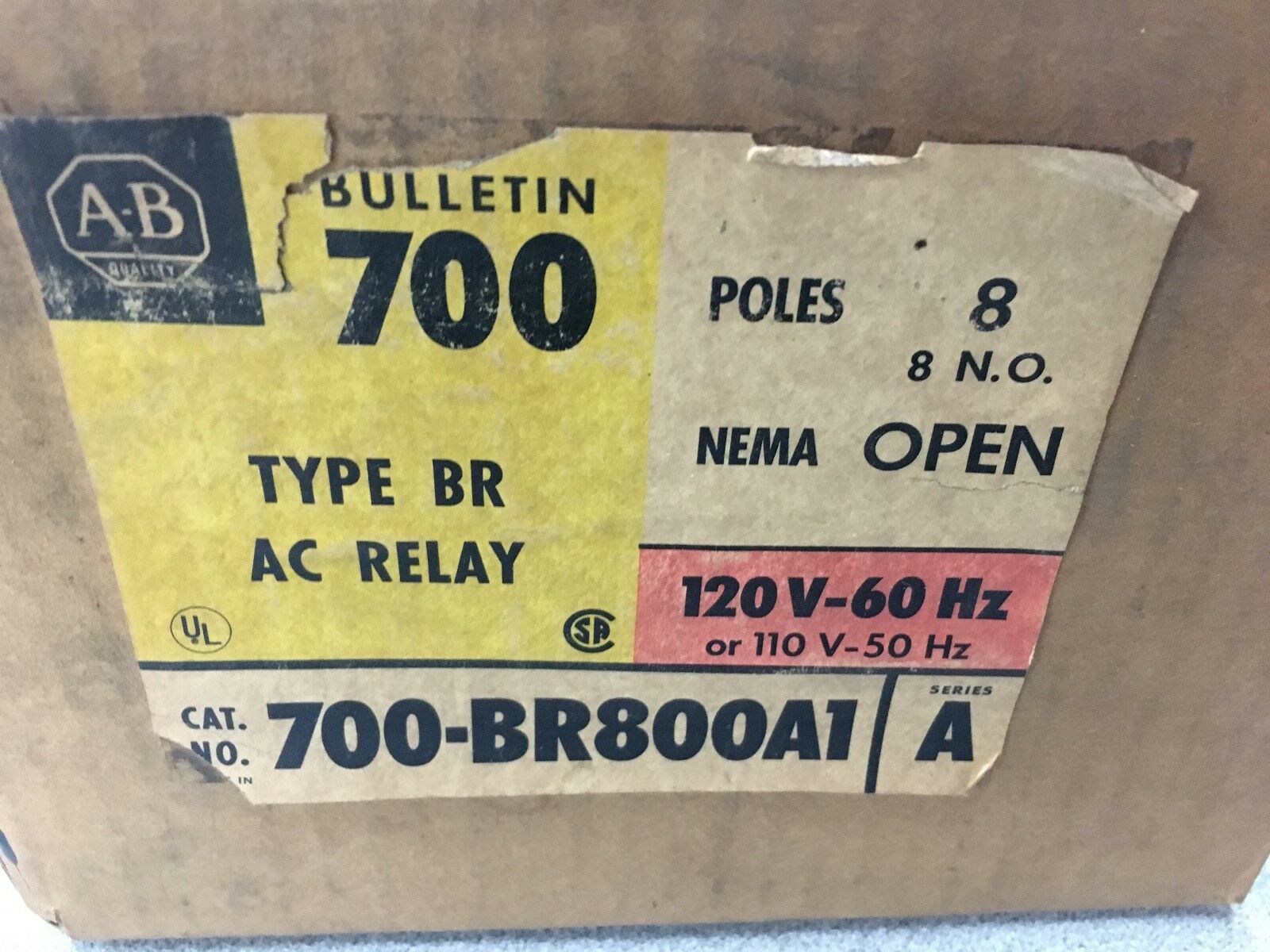 NEW IN BOX ALLEN-BRADLEY 8 POLE TYPE BR AC RELAY 700-BR800A1 SERIES A