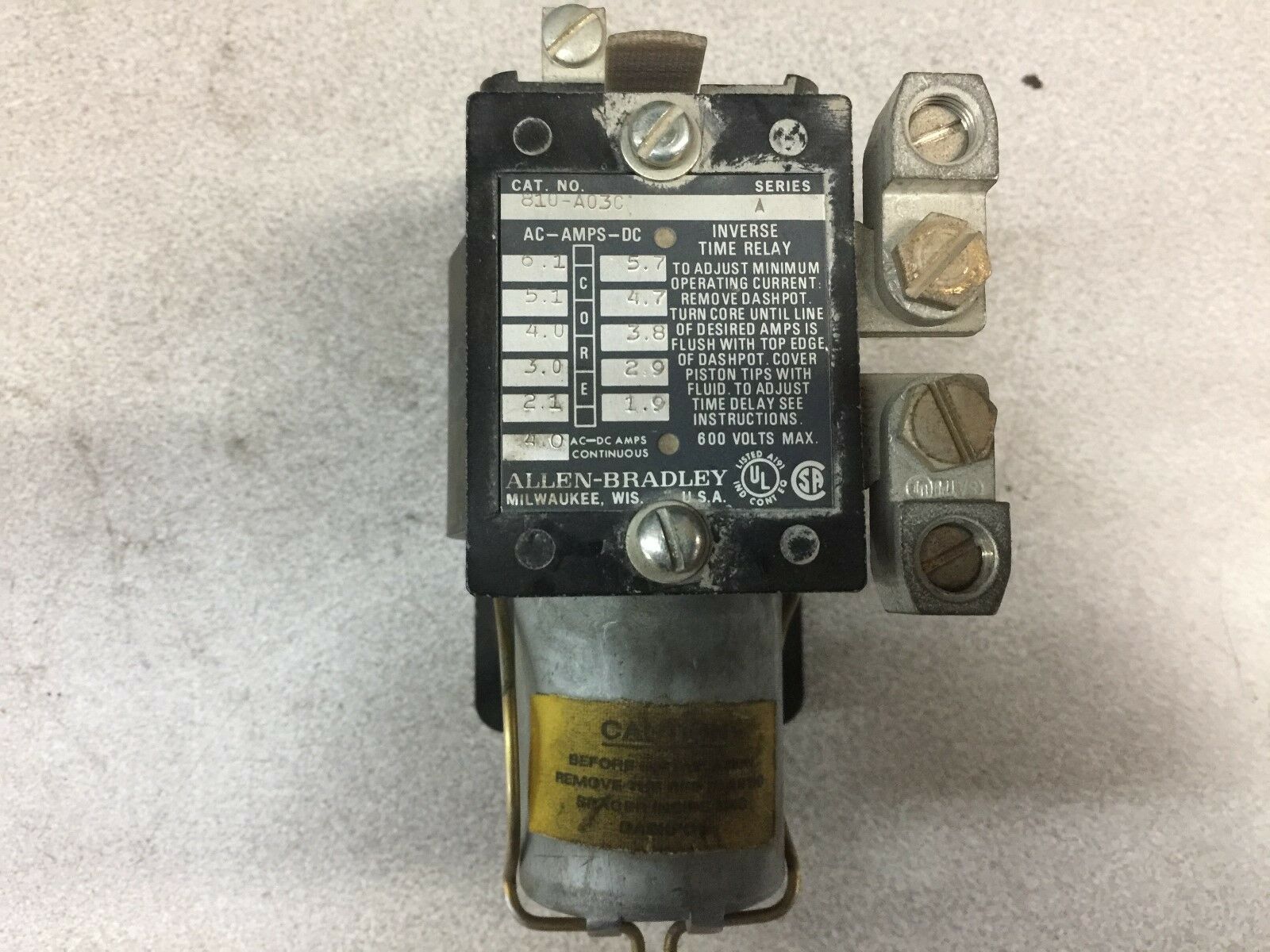 USED ALLEN BRADLEY INVERSE TIME RELAY 810-A03C