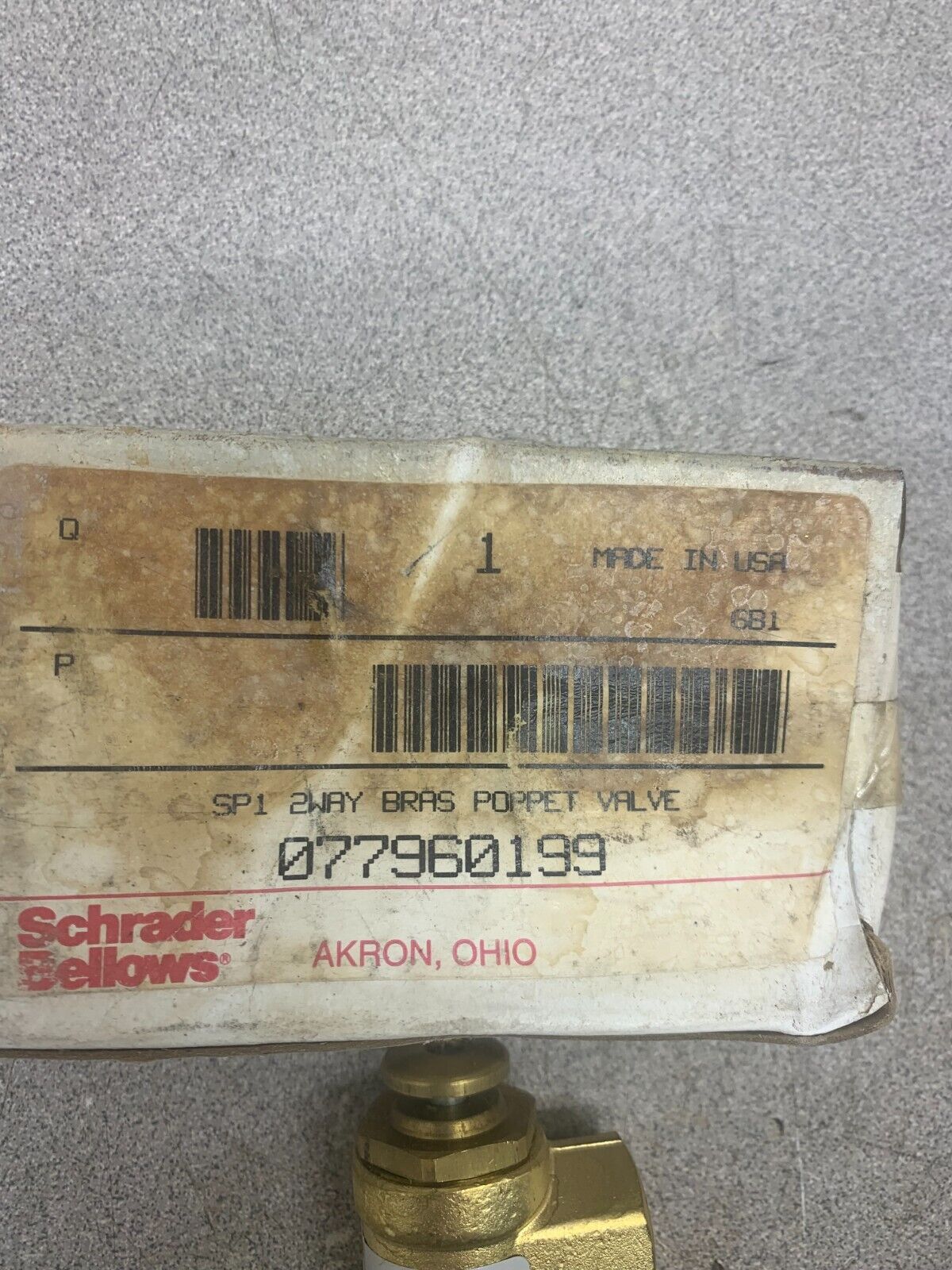 NEW IN BOX PARKER 1/4" 2-WAY BRASS POPPET VALVE 077960199