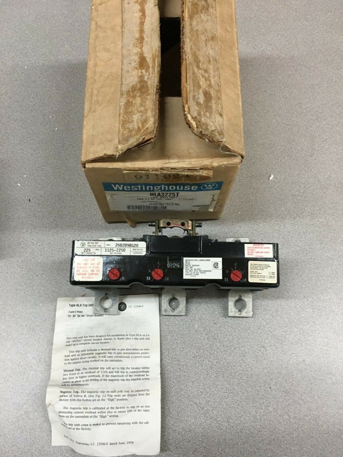 NEW IN BOX WESTINGHOUSE 225 AMP TRIP UNIT HLA3225T