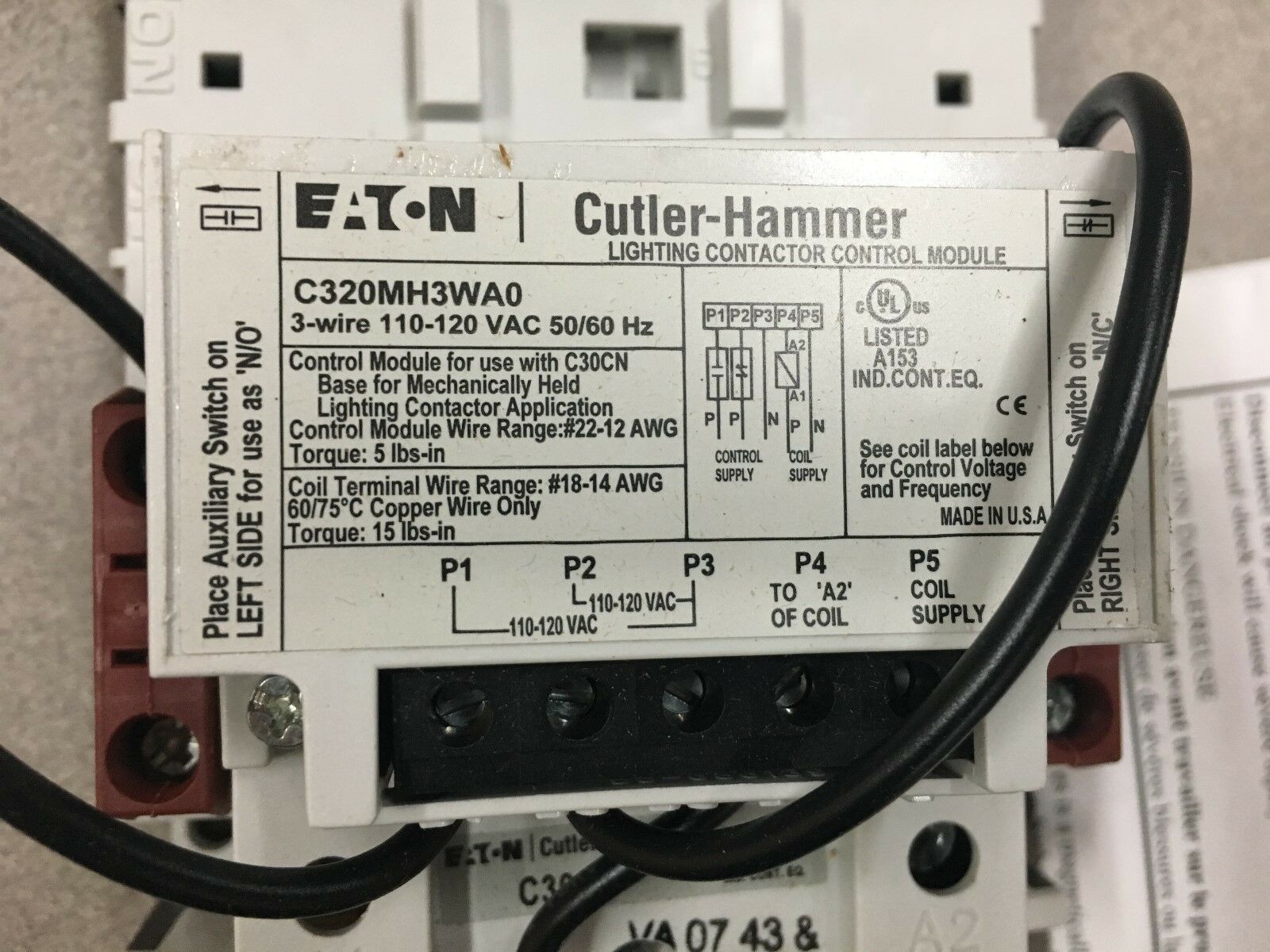 NEW CUTLER-HAMMER MECH HELD LIGHTING CONTACTOR C30CNM30A03A0 WITH C320PRP2