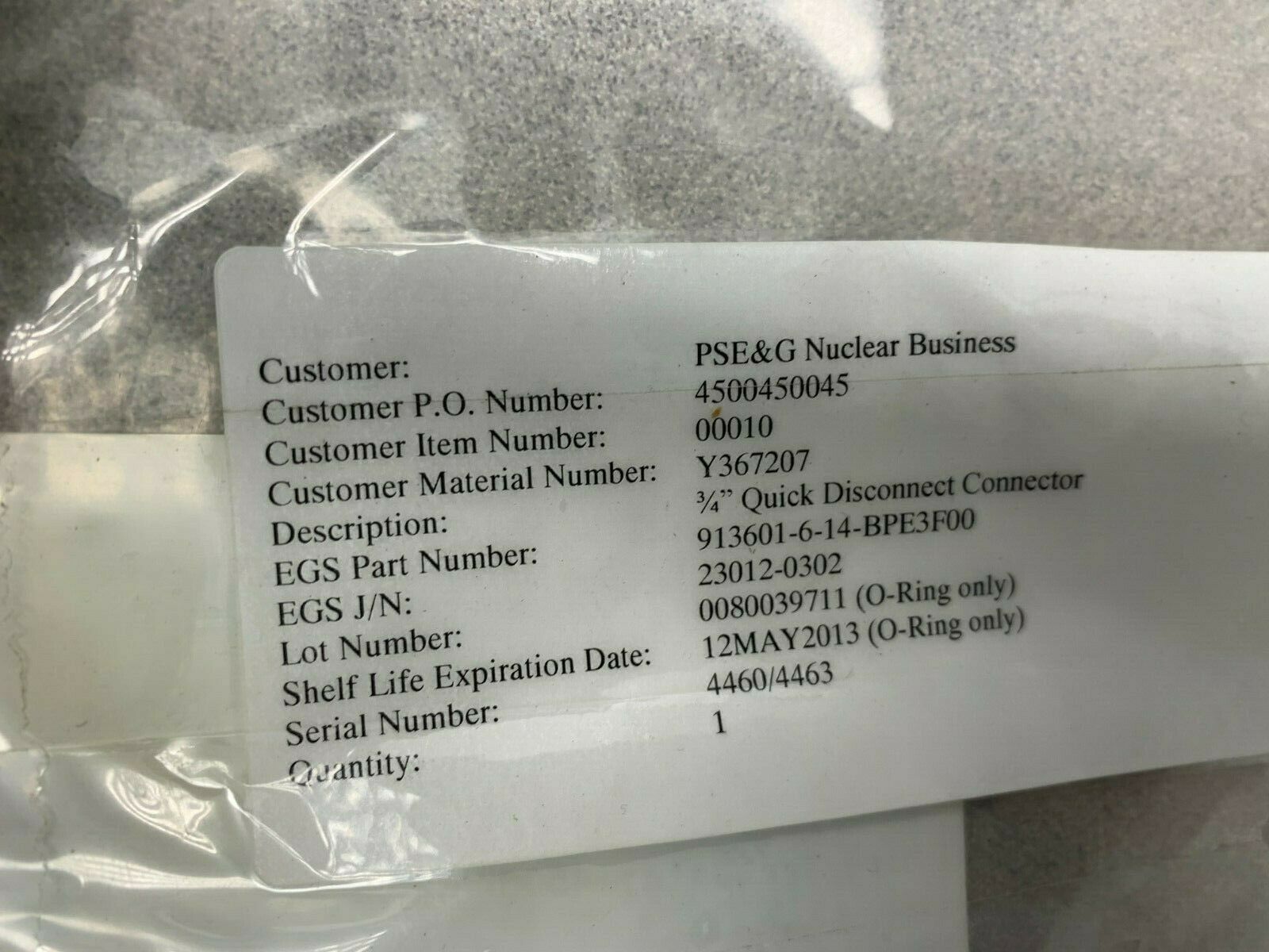 NEW NO BOX EGS 3/4" QUICK DISCONNECT CONNECTOR 913601-6-14-BPE3F00