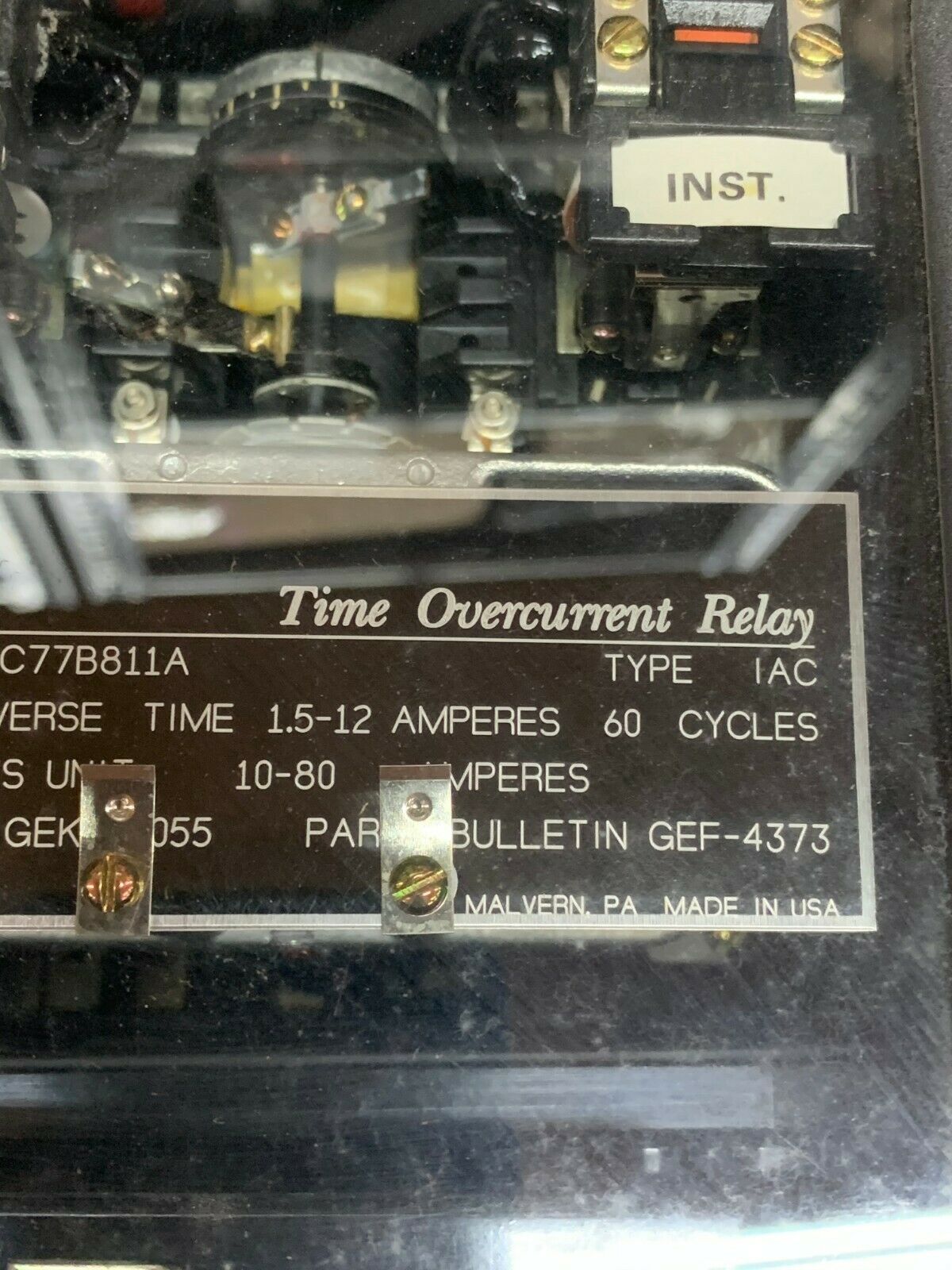 USED GENERAL ELECTRIC TYPE IAC TIME OVERCURRENT RELAY 12IAC77B811A