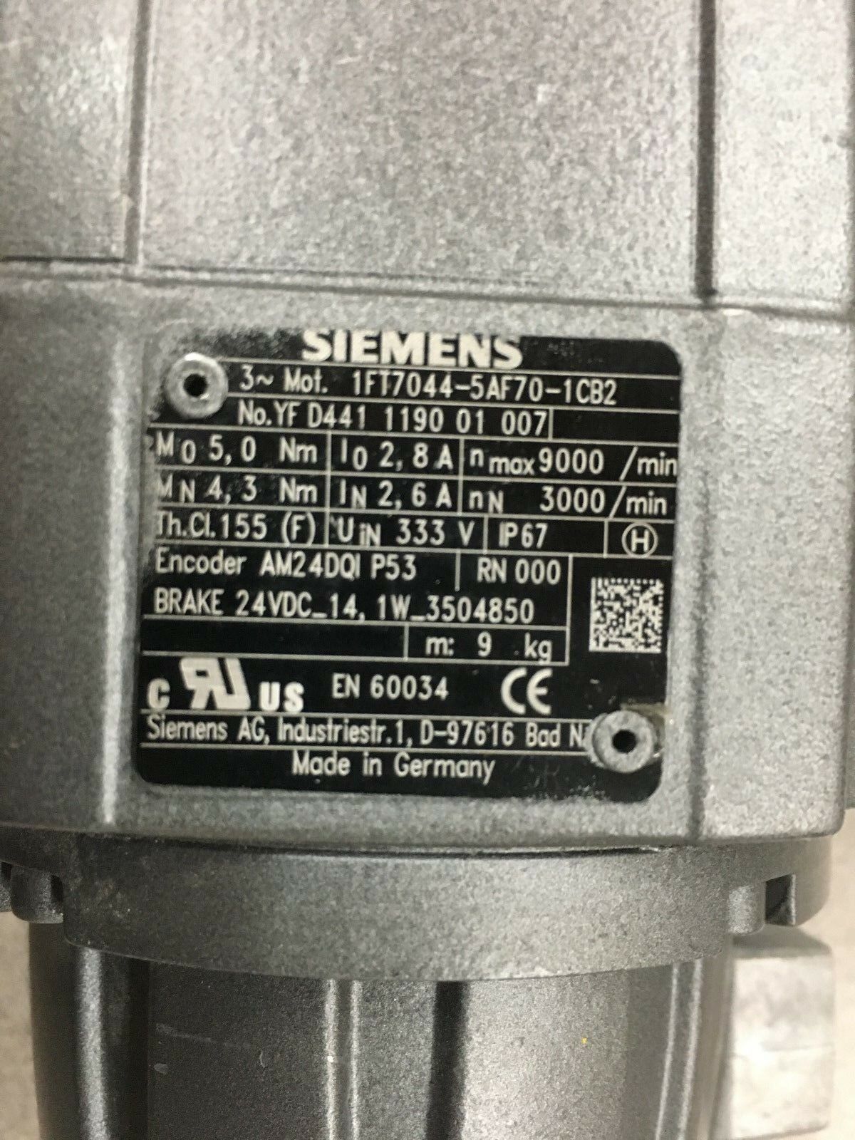 USED SIEMENS 3000RPM SERVO MOTOR 1FT7044-5AF70-1CB2