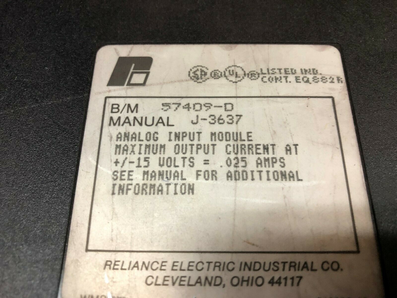 USED RELIANCE ELECTRIC 2 CHANNEL  ANALOG INPUT MODULE 57409-D