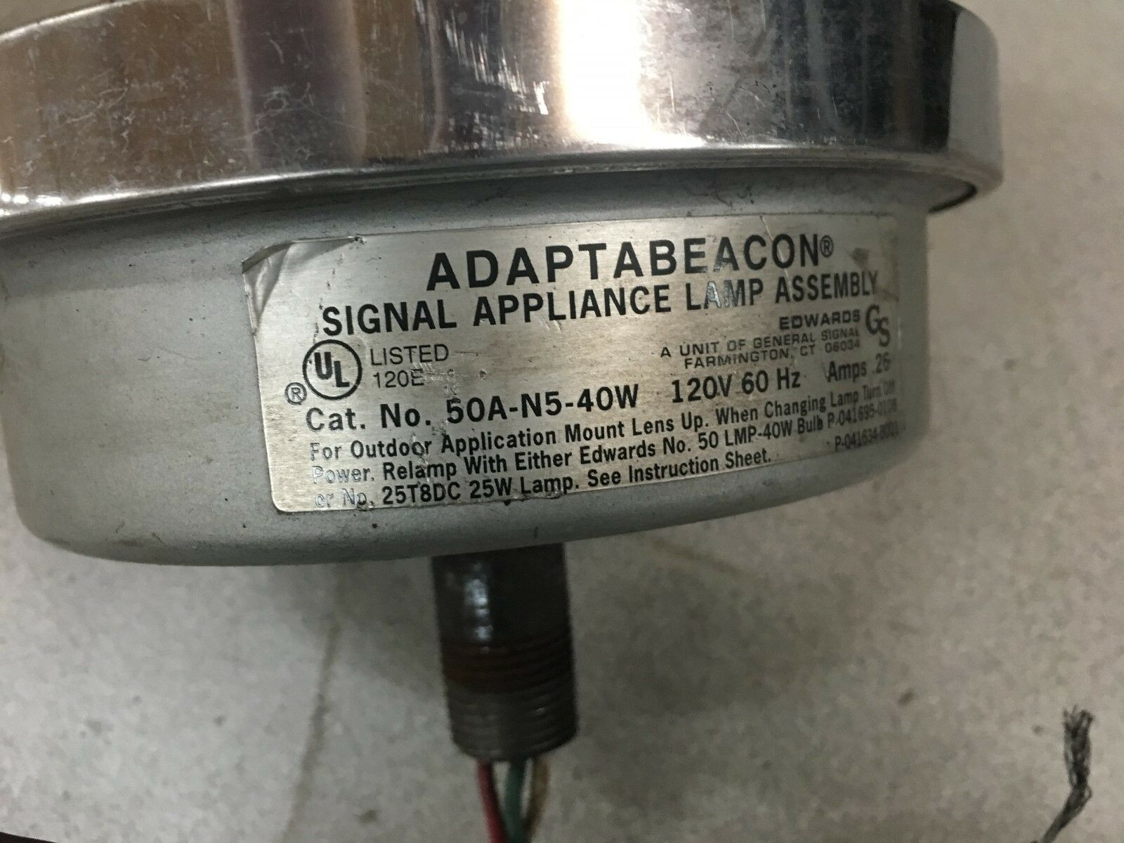 USED ADAPTABEACON SIGNAL AMBER APPLIANCE LAMP ASSEMBLY 50A-N5-40W