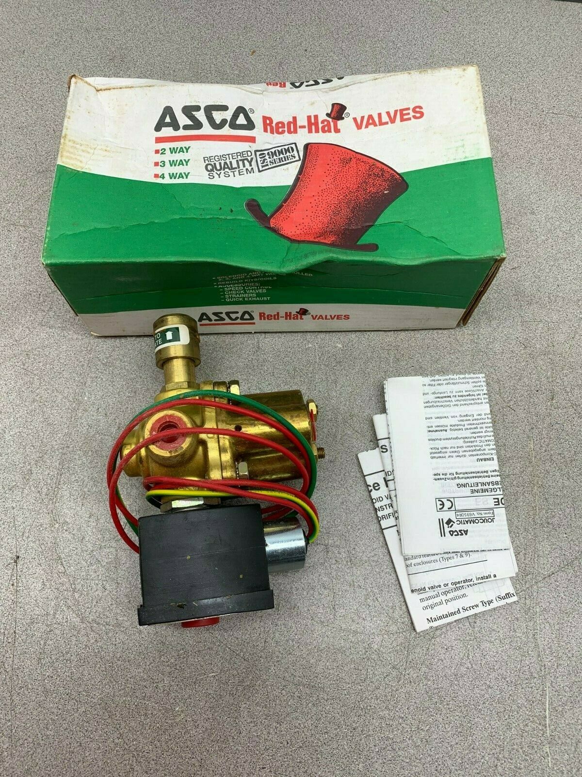 NEW IN BOX ASCO RED HAT SOLENOID VALVE 1/4" PIPE 120V. COIL EF8342G1MMO