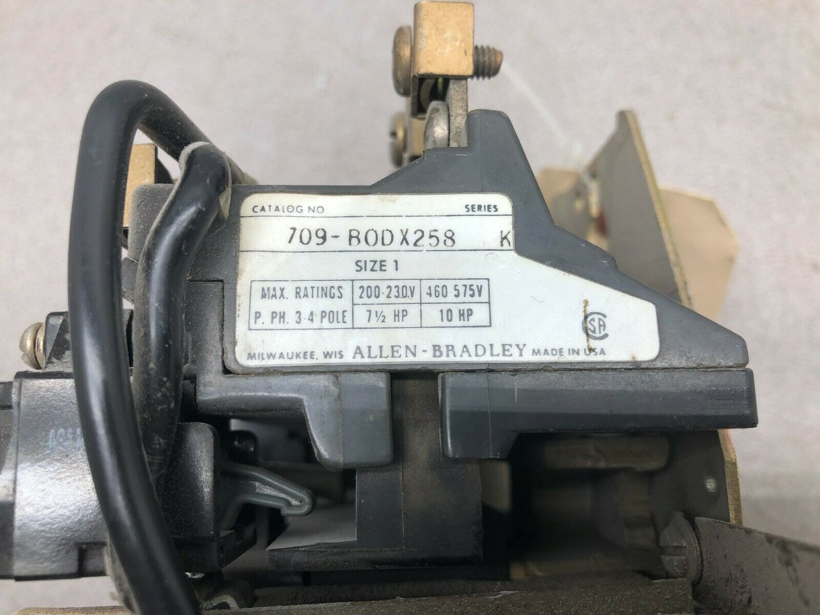 USED ALLEN BRADLEY SIZE 1 3 POLE 120 VAC COIL 10 HP STARTER 709-BODX258