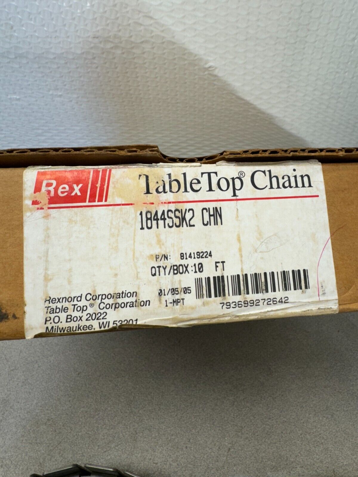 NEW REXNORD 10FT. ROLL STAINLESS STEEL 81419224 TABLE TOP CHAIN 1844SSK2