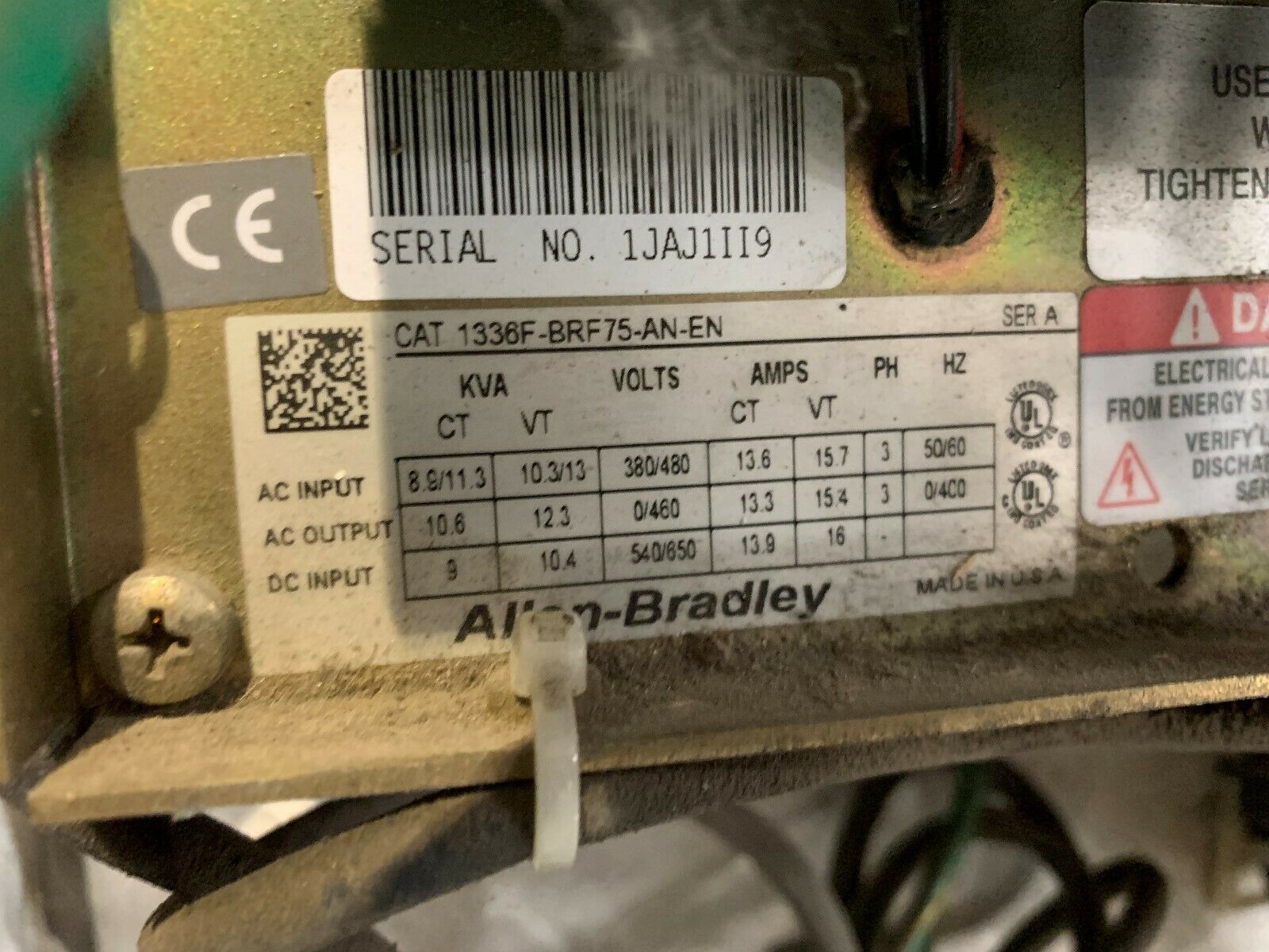 USED ALLEN-BRADLEY 7.5HP ALLEN-BRADLEY DRIVE WITH DISCONNECT 1336F-BRF75-AN-EN