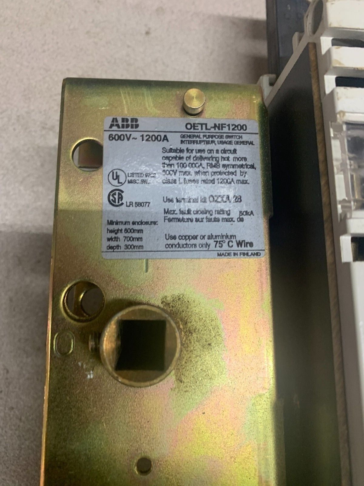 USED ABB 600V. 1200AMP DISCONNECT SWITCH OETL-NF1200