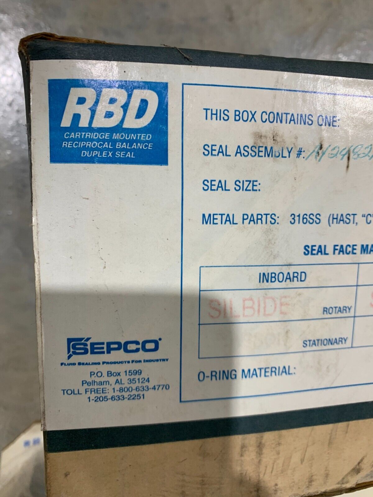 NEW IN BOX RBD SEPCO 2-1/8" MECHANICAL SEAL AY2482A