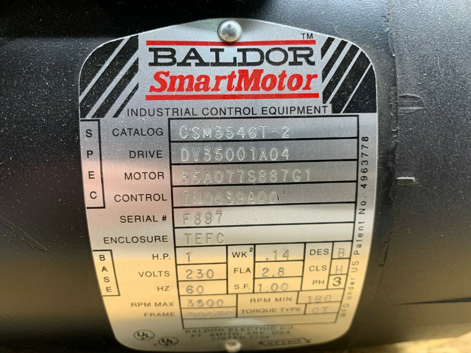 NEW IN BOX BALDOR 1HP 3500RPM SMART MOTOR CSM3546T-2 DRIVE DV35001A104