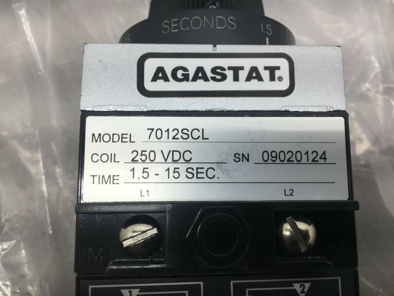 NEW NO BOX AGASTAT1.5-15 SEC 250 VDC COIL TIMER 7012SCL