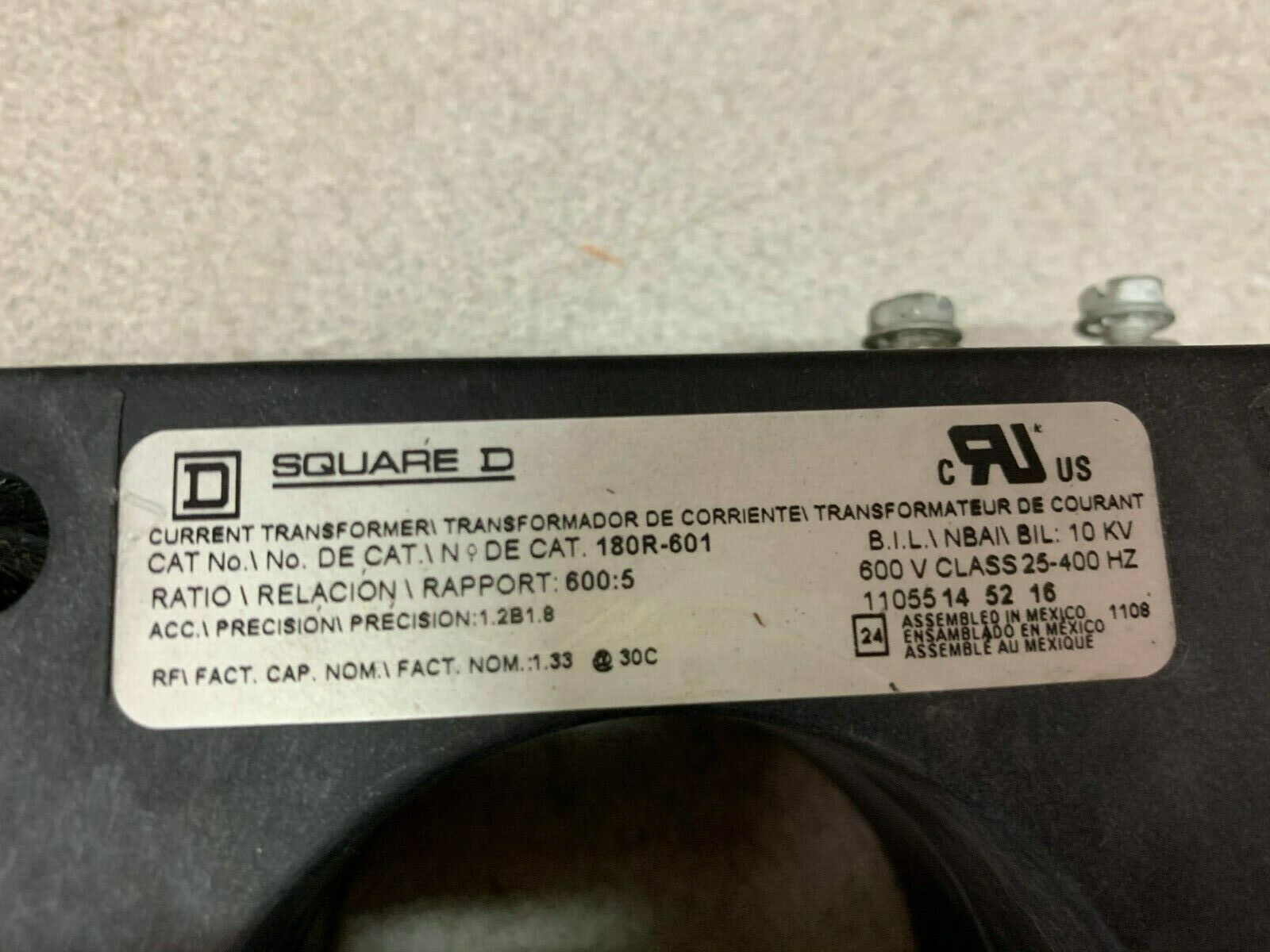 USED SQUARE D CURRENT TRANSFORMER 180R-601