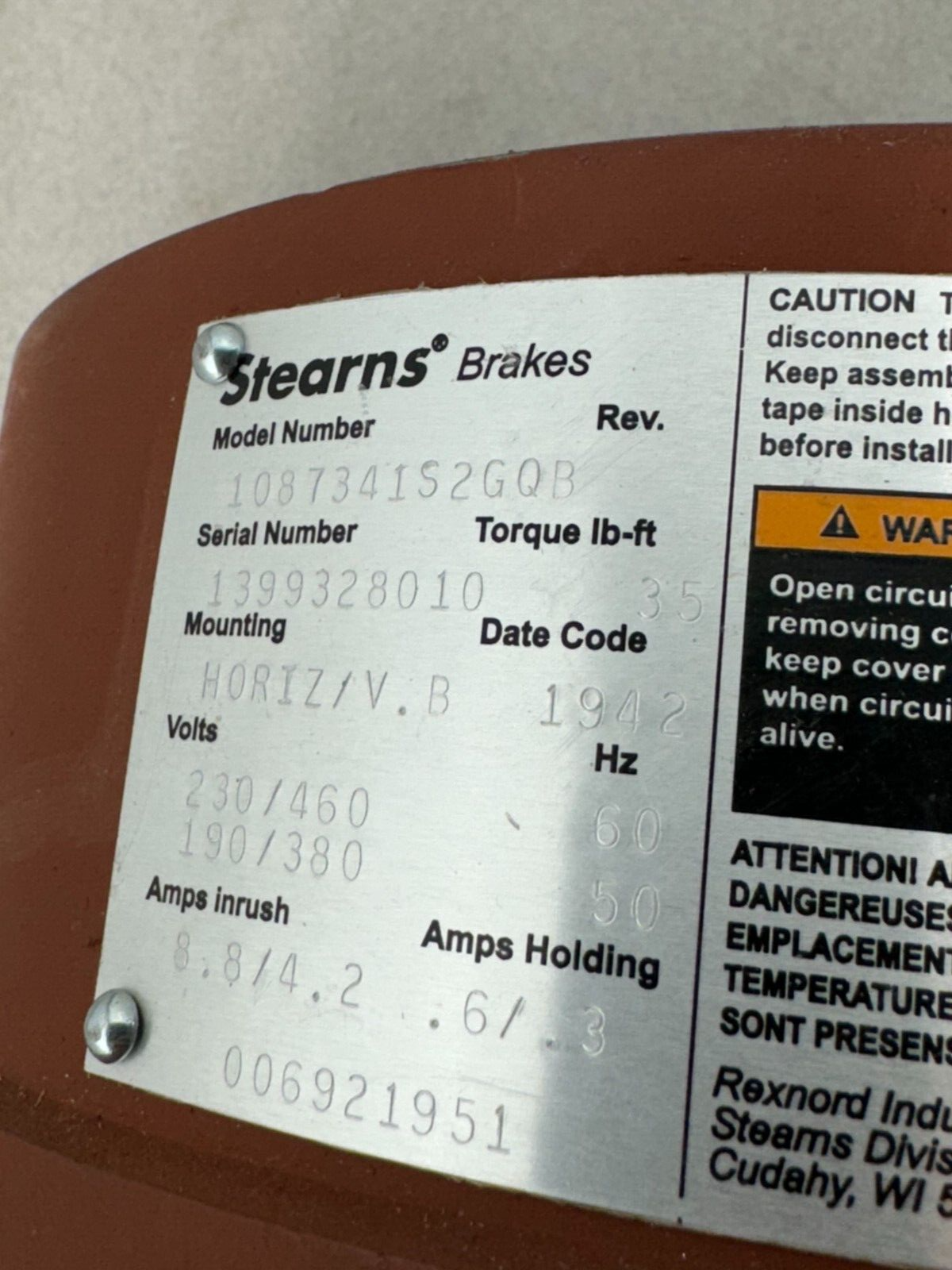 NEW STEARNS 35LB-FT. TORQUE BRAKE 1087341S2GQB