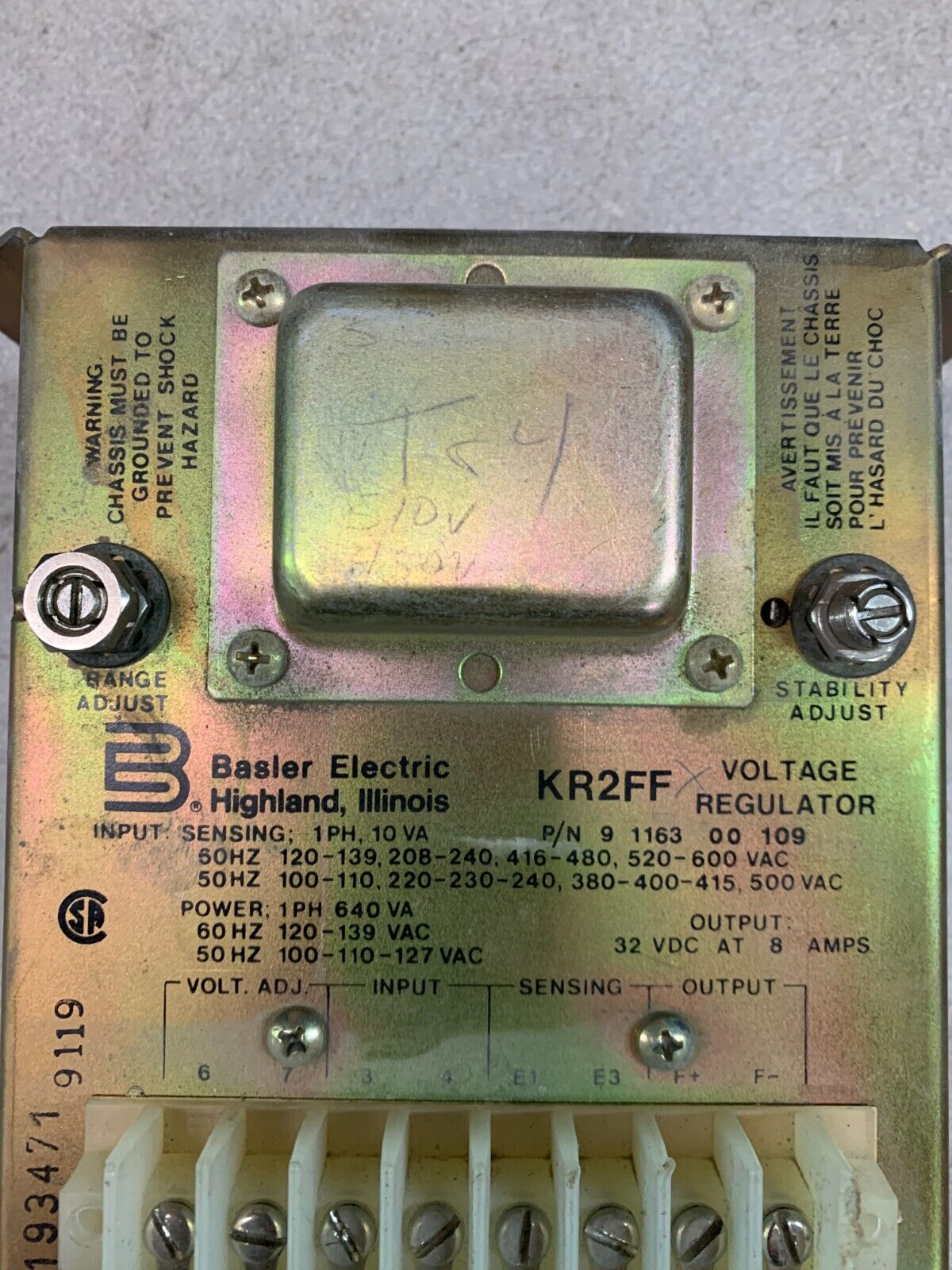 USED BASLER VOLTAGE REGULATOR KR2FF