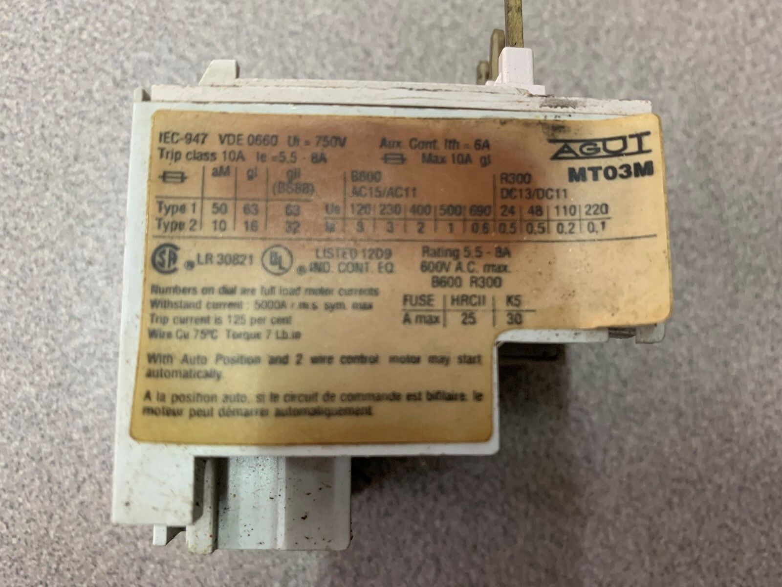 USED AGUT RELAY MT03M