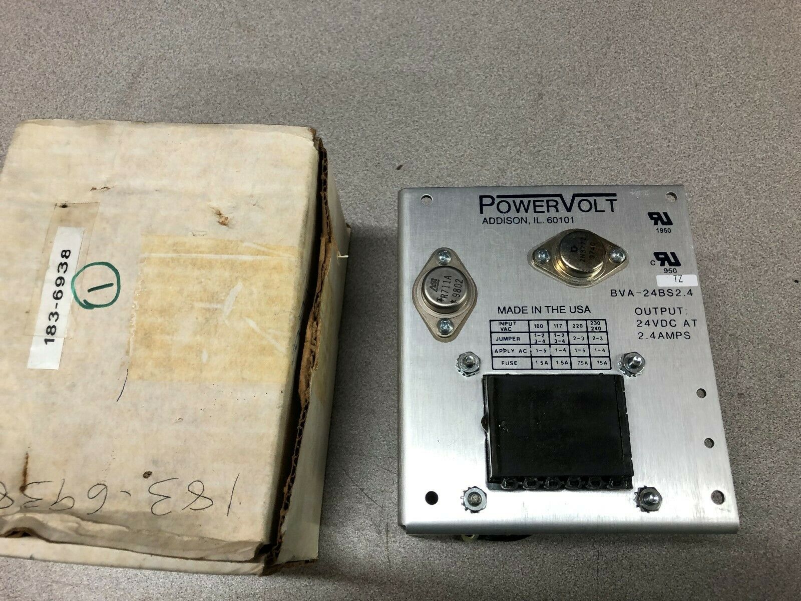 NEW IN BOX POWERVOLT 24 VDC POWER SUPPLY BVA-24BS2.4
