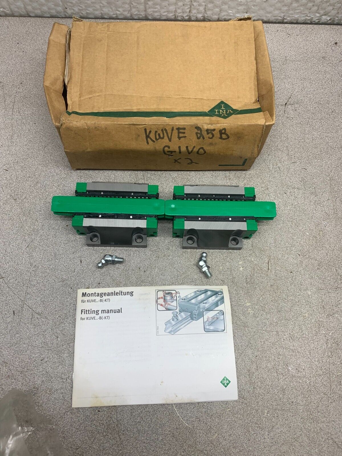 NEW BOX OF 2 INA LINEAR BLOCK BEARINGS KWVE 25B G1V0