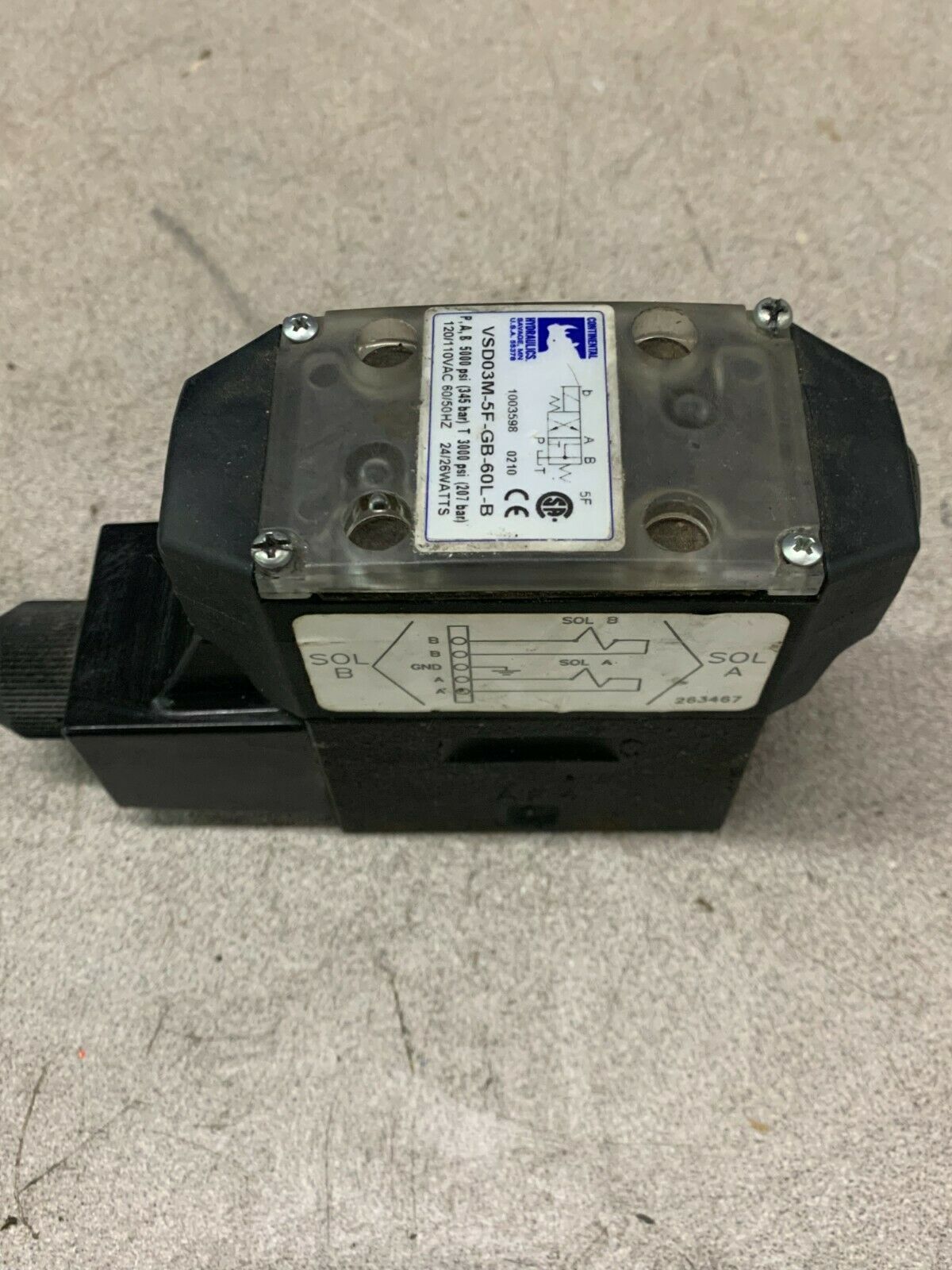 USED CONTINENTAL HYDRAULIC VALVE VSD03M-5F-GB-60L-B