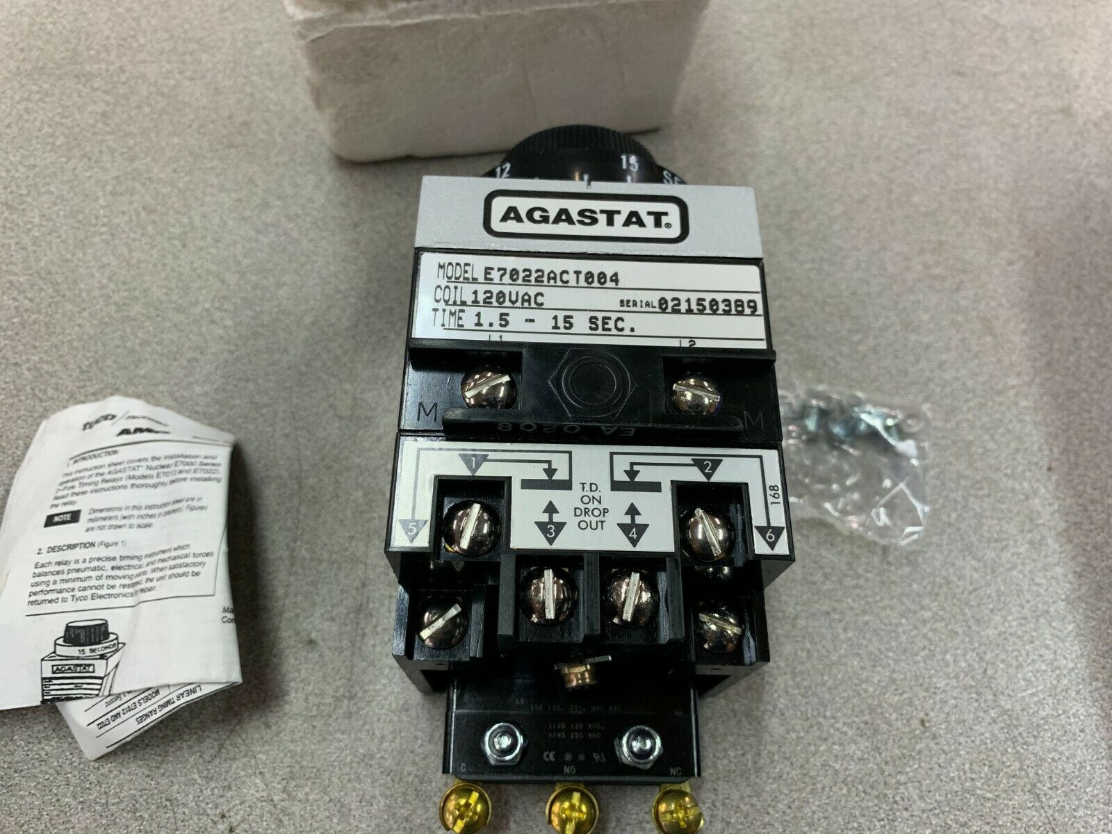 NEW AGASTAT 1.5-15 SEC. TIMER 120VAC. TIMING RELAY E7022ACT004