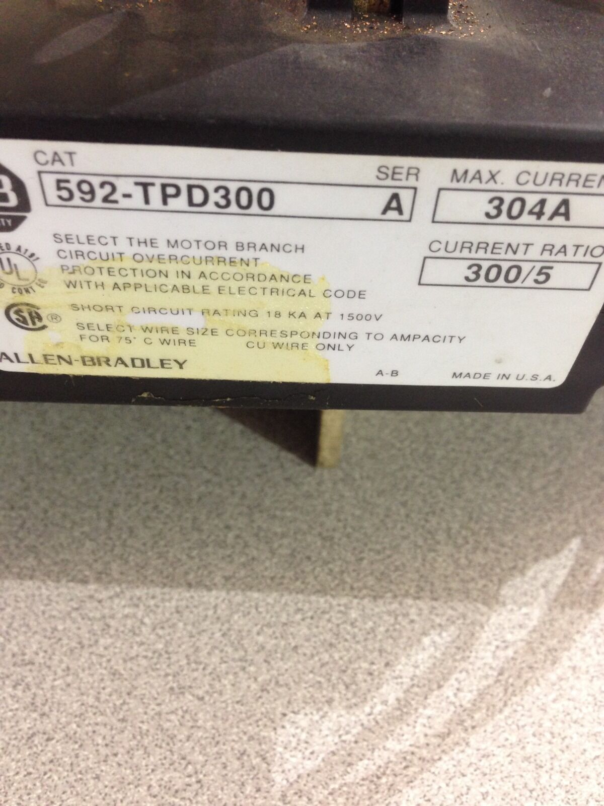 USED ALLEN-BRADLEY 592-TPD300 SERIES A WITH OVERLOAD RELAY 592-JOV16  (E10)