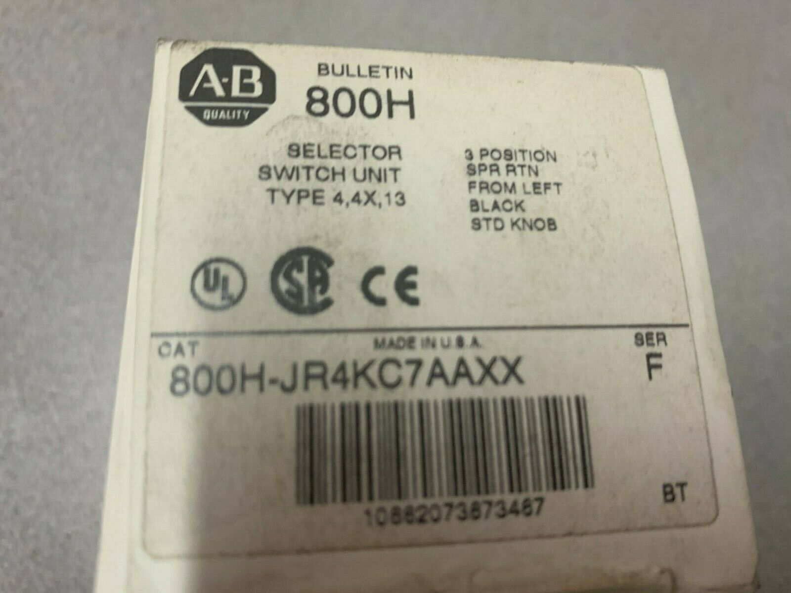 NEW IN BOX ALLEN BRADLEY SELECTOR SWITCH UNIT 800H-JR4KC7AAXX