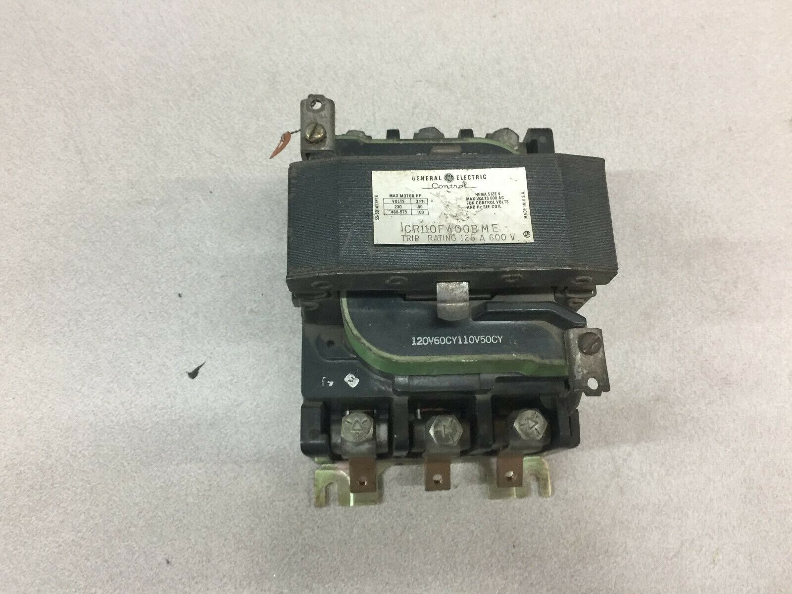 USED GE SIZE 4 600VAC 100HP 120VAC COIL CONTACTOR CR110F400BME