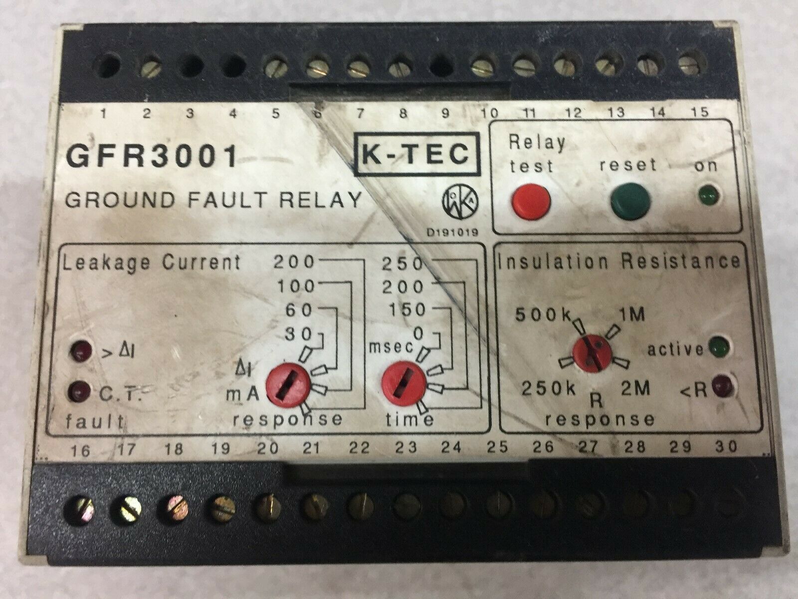 USED K-TEC GROUND FAULT RELAY GFR3001