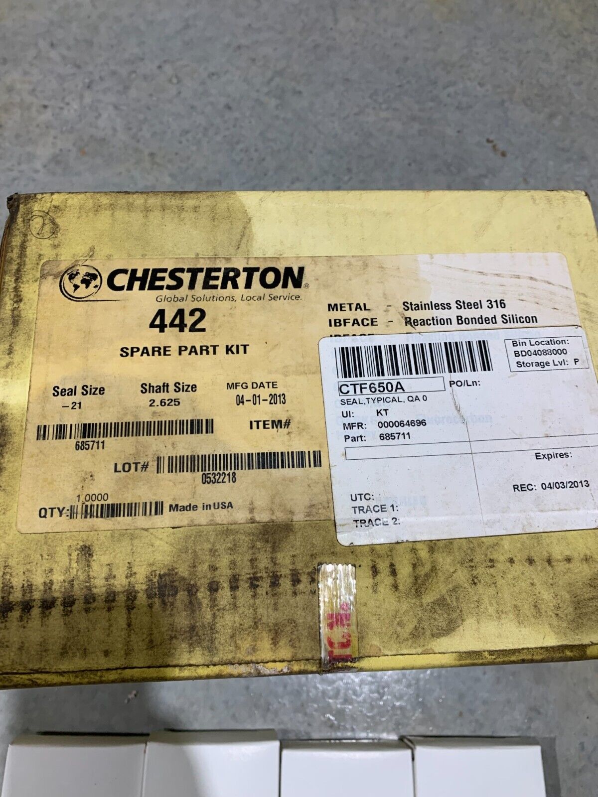 NEW IN BOX CHESTERTON 442 SPARE PART KIT -21 SEAL SHAFT SIZE 2.625" 685711