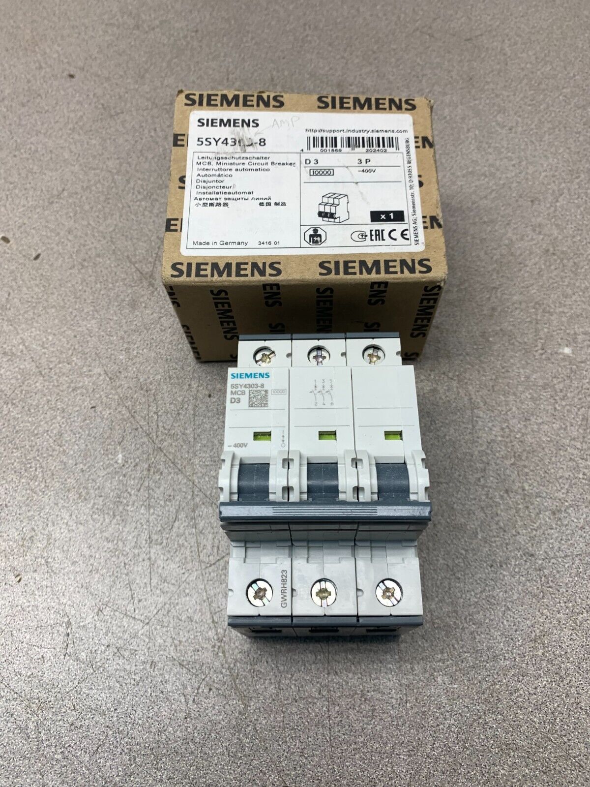 NEW IN BOX SIEMENS D3 3P 400V. CIRCUIT BREAKER 5SY4303-8