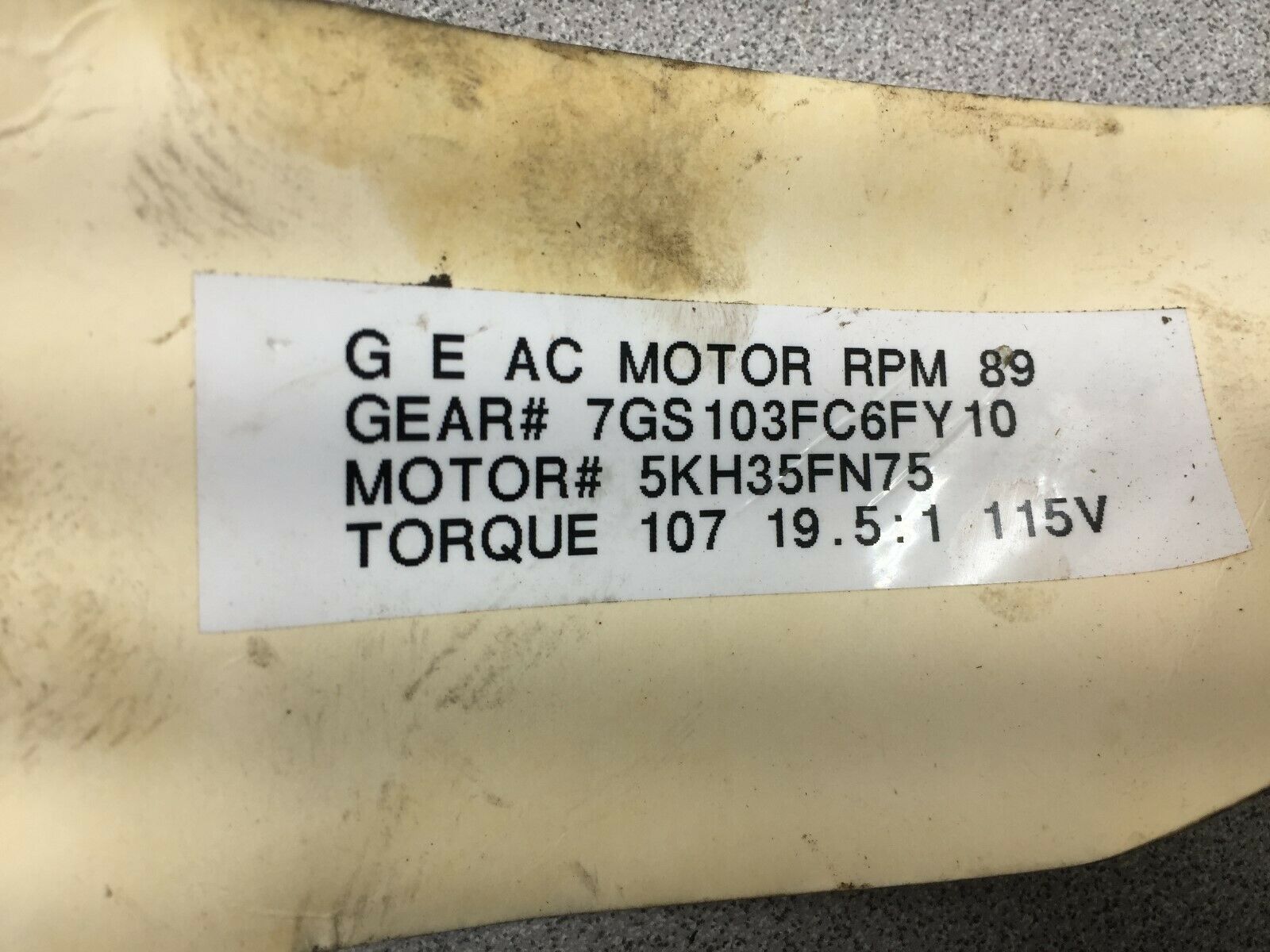 USED GE MOTOR PATERSON GEAR BOX 19.5:1RATIO 115VAC 7GS103FC6FY10 / 5KH35FN75