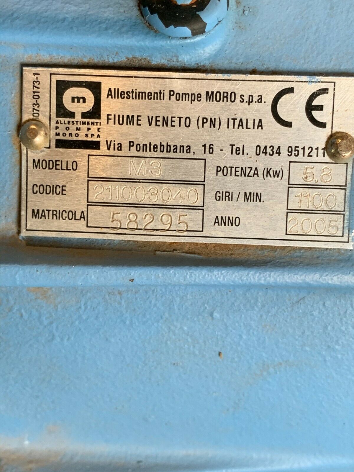 NEW ALLESTIMENTI POMPE M3 PUMP 211003040 MODEL 58295