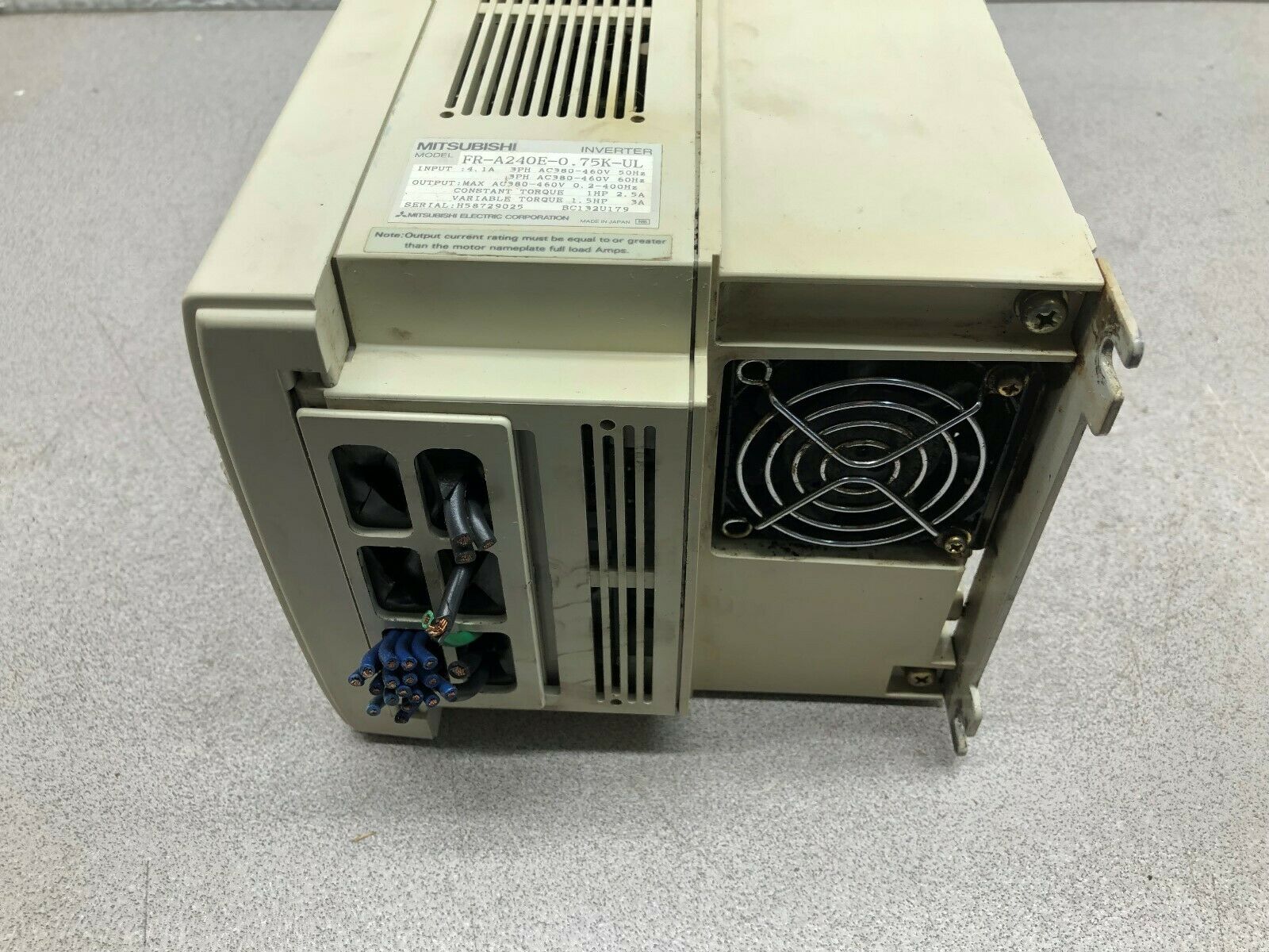 USED MITSUBISHI A200 1.5 HP 4.1 AMP 3 PH 380-460 VAC 0.2-400 HZ INVERTER DRIVE F