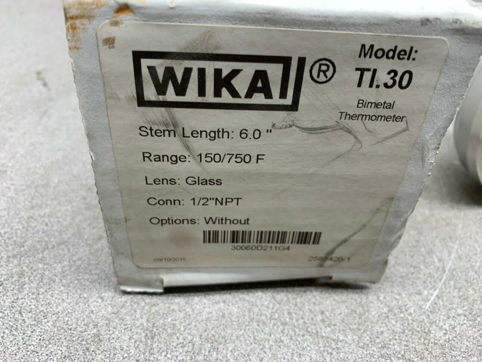 NEW IN BOX WIKA 6" STEM LENGTH BIMETAL THERMOMETER 150/750 F. 1/2"NPT TI.30