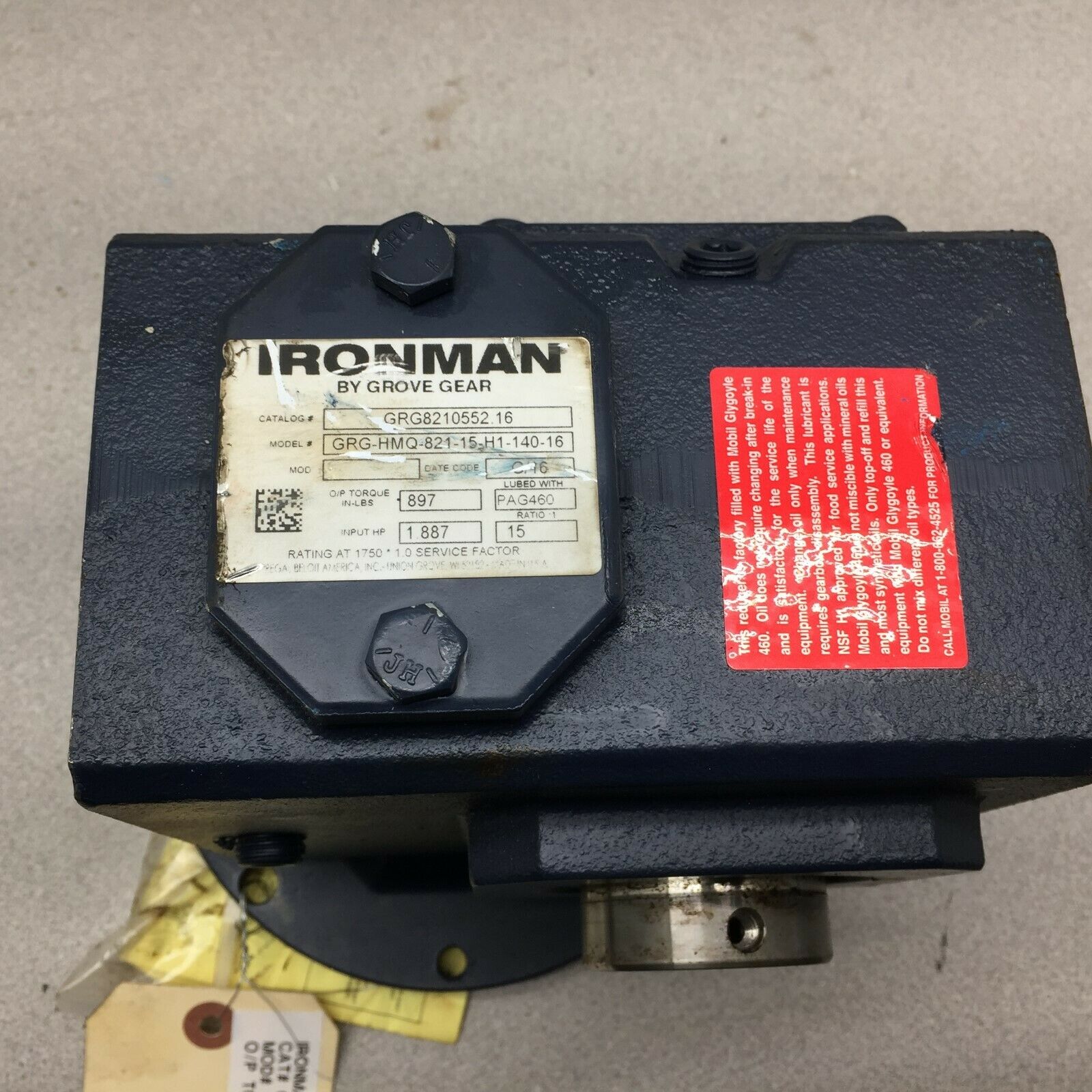 NEW NO BOX IRONMAN 15:1 RATIO 1.887 HP GEAR REDUCER GRG-HMQ-821-15-H1-140-16