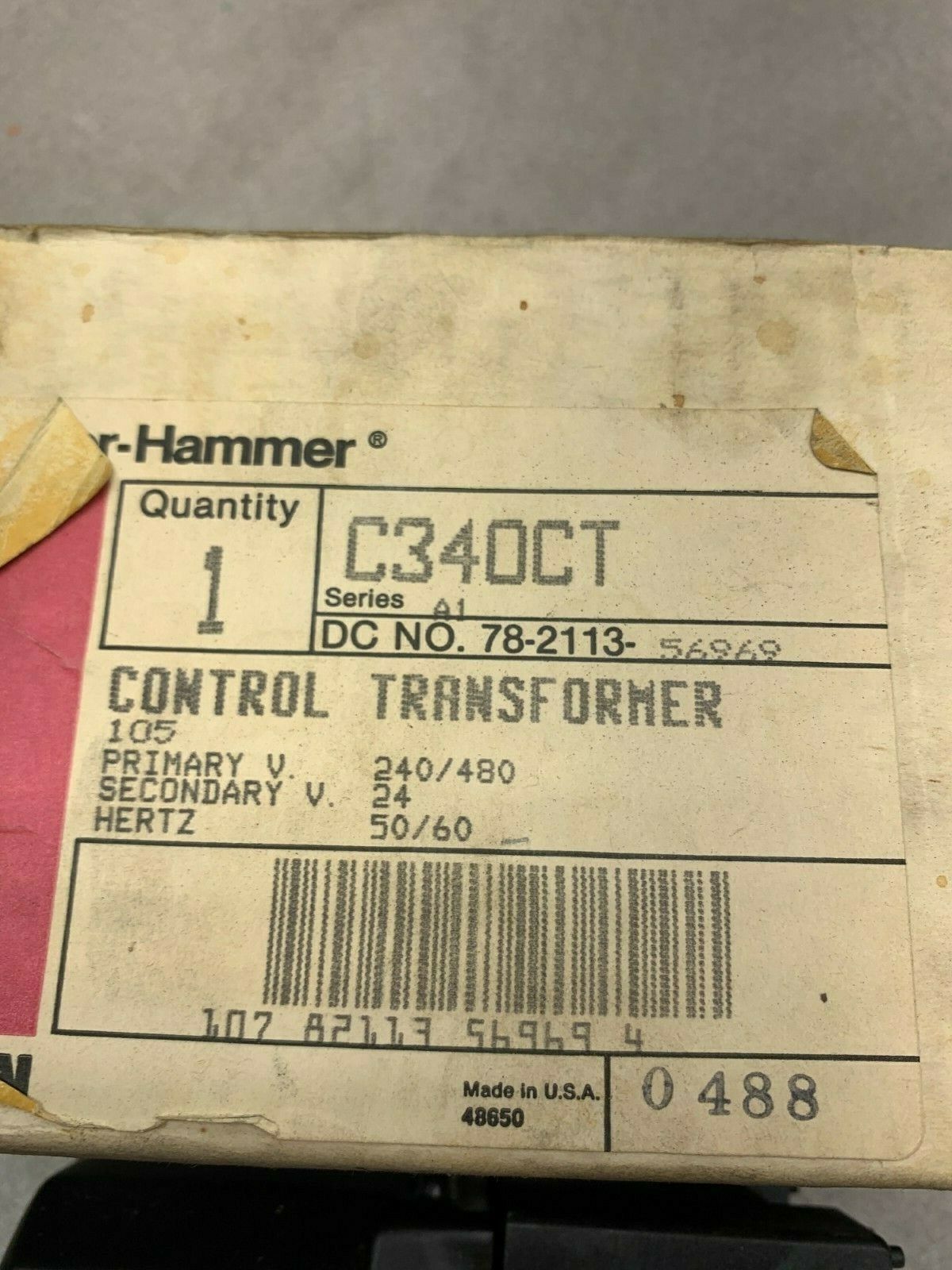 NEW IN BOX CUTLER HAMMER TRANSFORMER C340CT