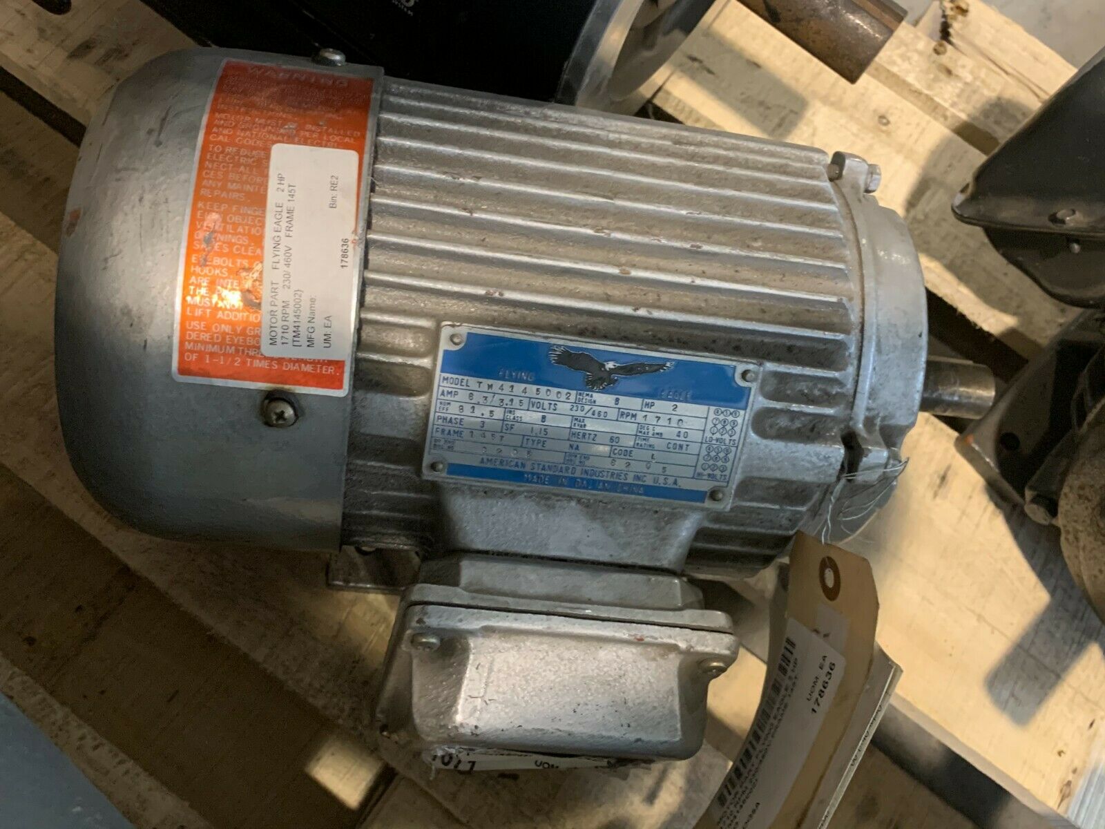 NEW FLYING EAGLE 2HP ELECTRIC MOTOR 1710RPM AMERICAN STANDARD TM4145002