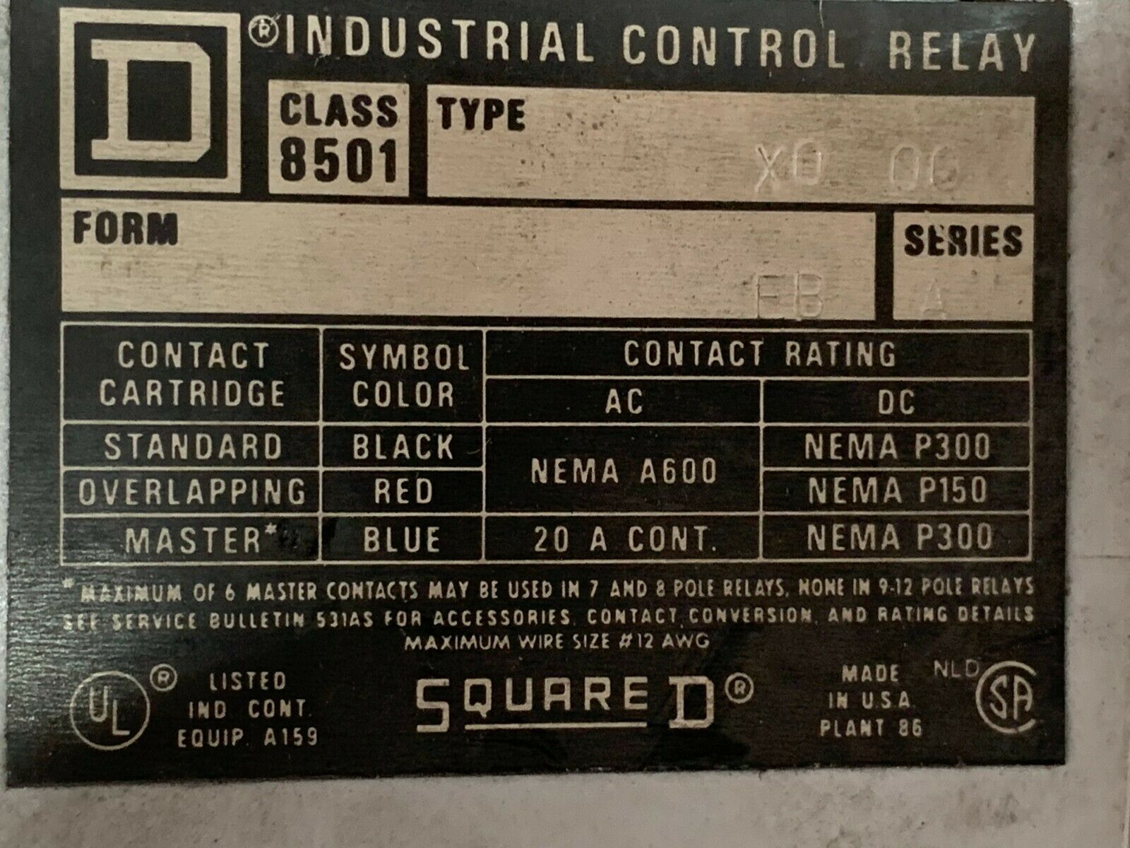 USED SQUARE D 8501 XTE1 TIMING RELAY 8501 X0 00