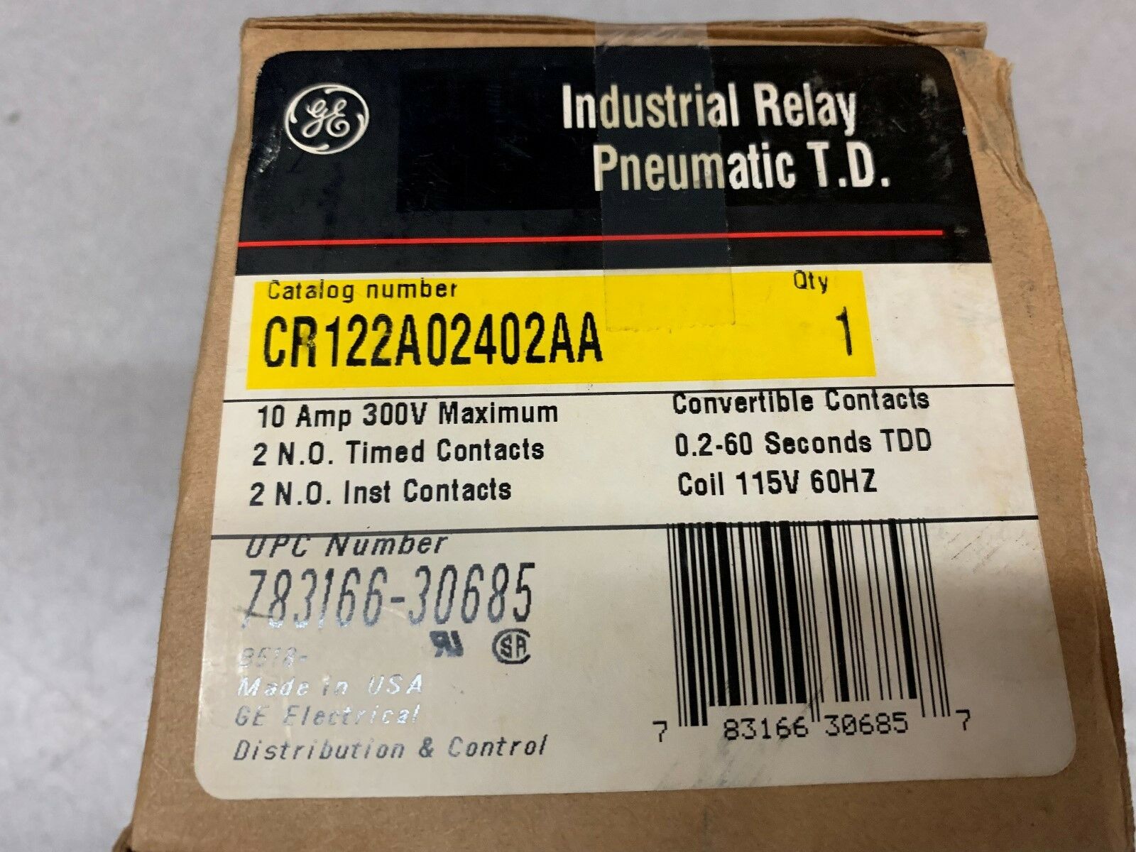 NEW IN BOX GENERAL ELECTRIC RELAY CR122A02402AA